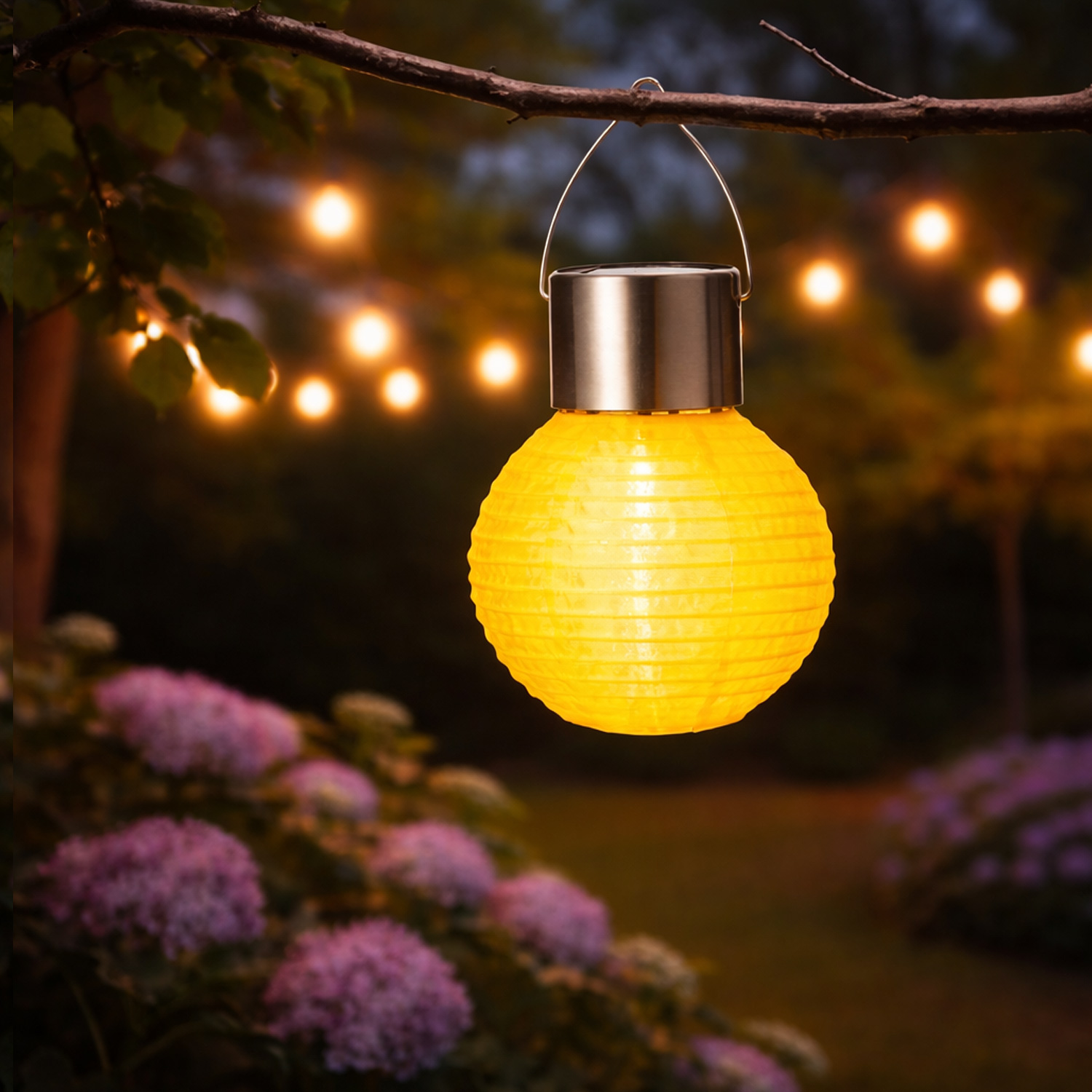 LED Solar Mini Lampion - kaltweiße LED - H: 9,5cm - D: 7cm - Lichtsensor - gelb
