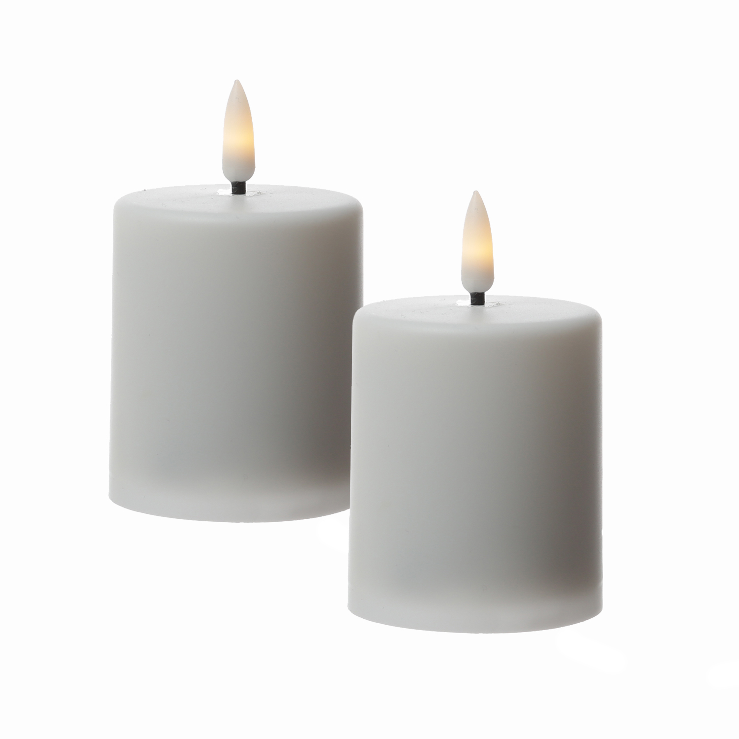 LED Mini Kerzen/Grabkerzen - H: 10cm/D: 6,1cm - Timer/Sensor - für Innen/Außen - bis 1200h - 2er Set