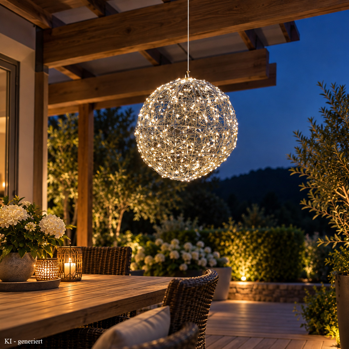 LED Drahtkugel - Leuchtkugel - 400 warmweiße LED - Timer - D: 30cm - für Innen/Außen