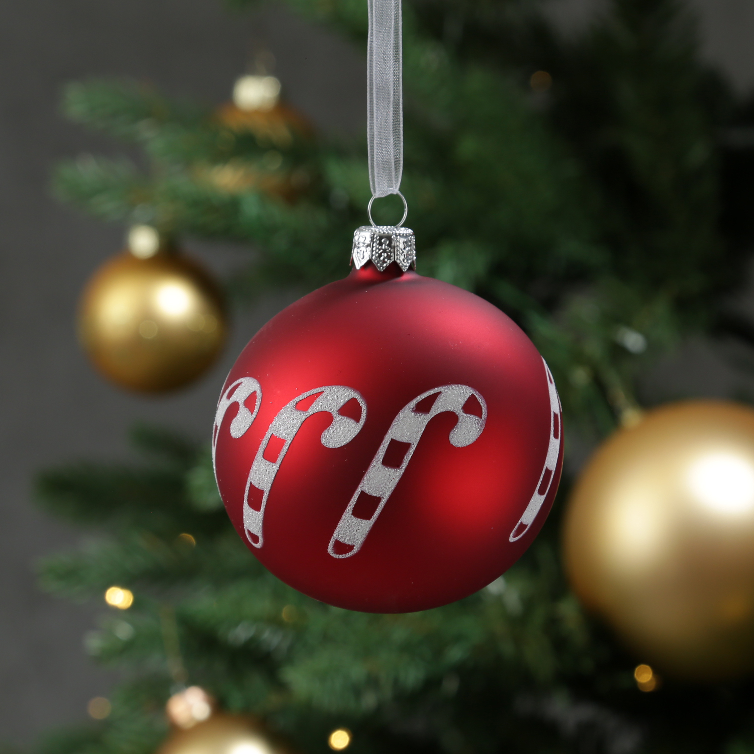 Christbaumkugel Zuckerstange - Weihnachtsbaumkugel - Glas - D: 8cm - matt rot