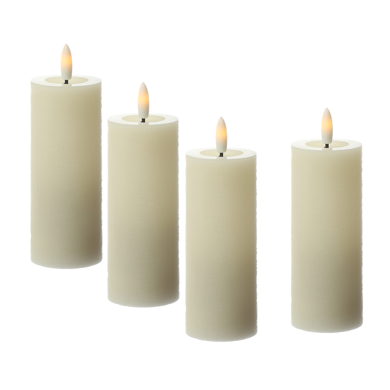 LED Kerzenset LINA - Rustik-Optik - Echtwachs - H: 12,5cm - D: 5cm - Timer - creme - 4er Set
