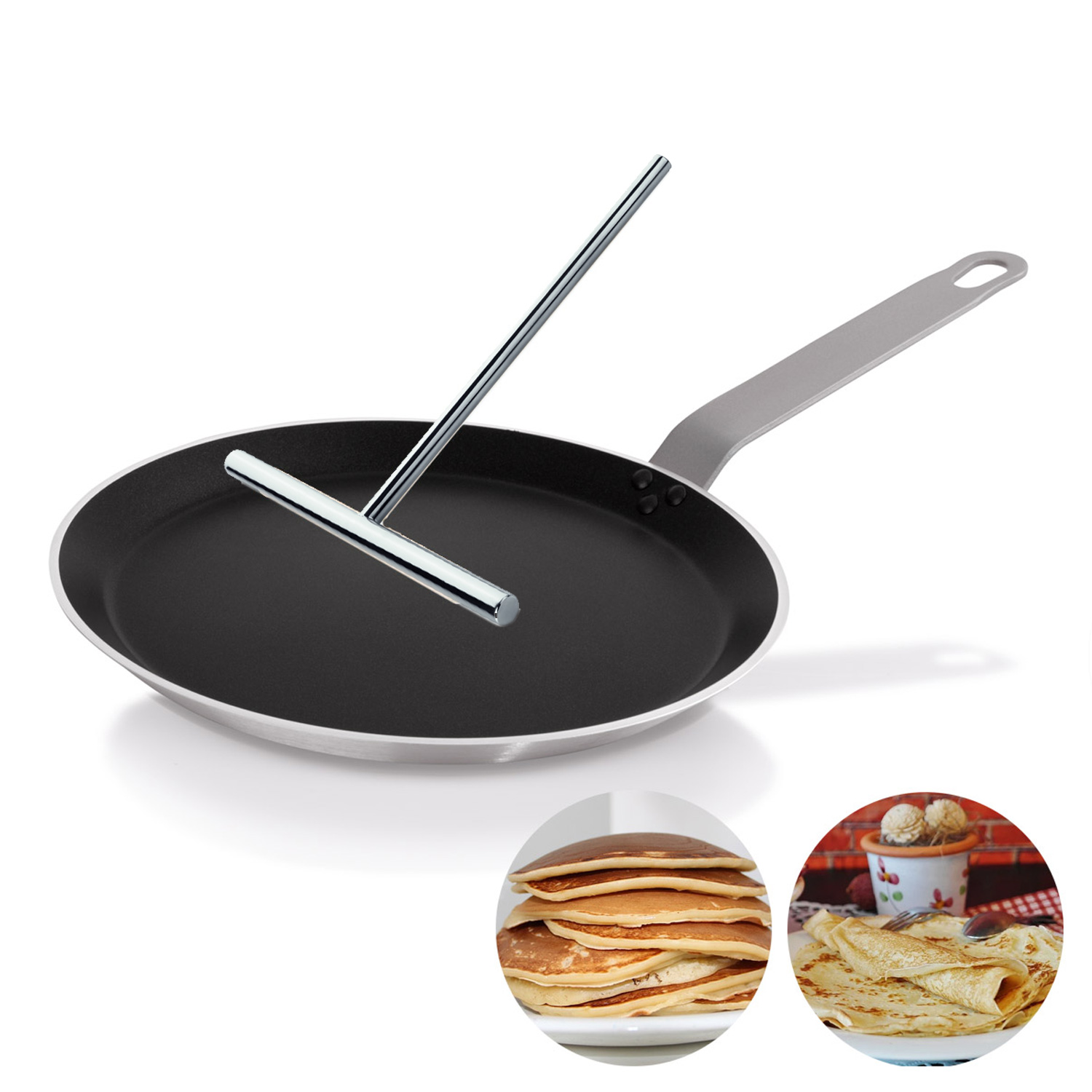Crepes SET Pfanne 26cm - Eisen/Alu - mit PTFE Antihaftbeschichtung + Teigverteiler Crepes SET Pfanne 26cm - Eisen/Alu - mit PTFE Antihaftbeschichtung + Teigverteiler