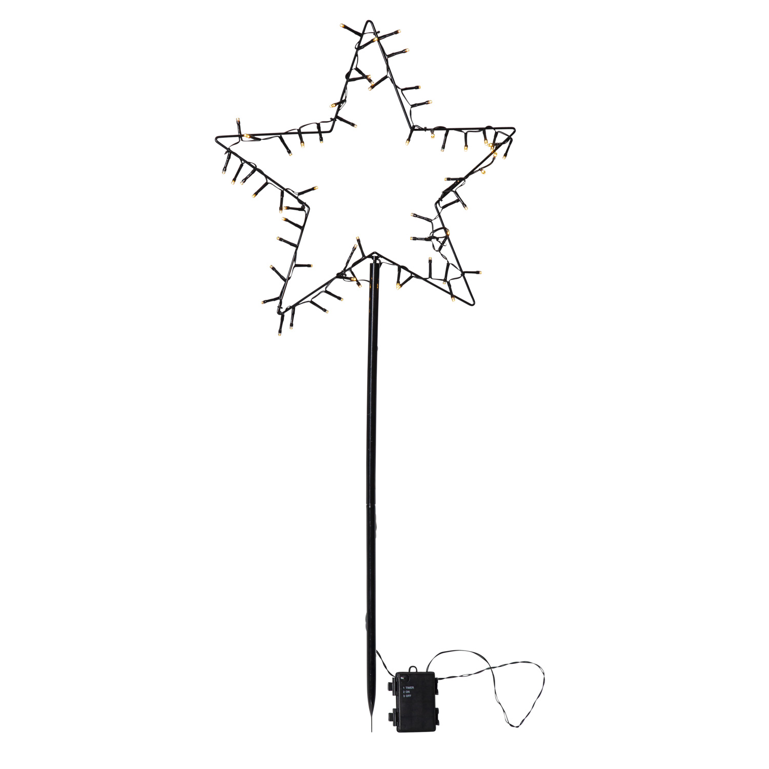 LED Lichterstern Spiky- stehend - H: 92cm - 60 warmweiße LED - Timer - Batterie - Outdoor - schwarz