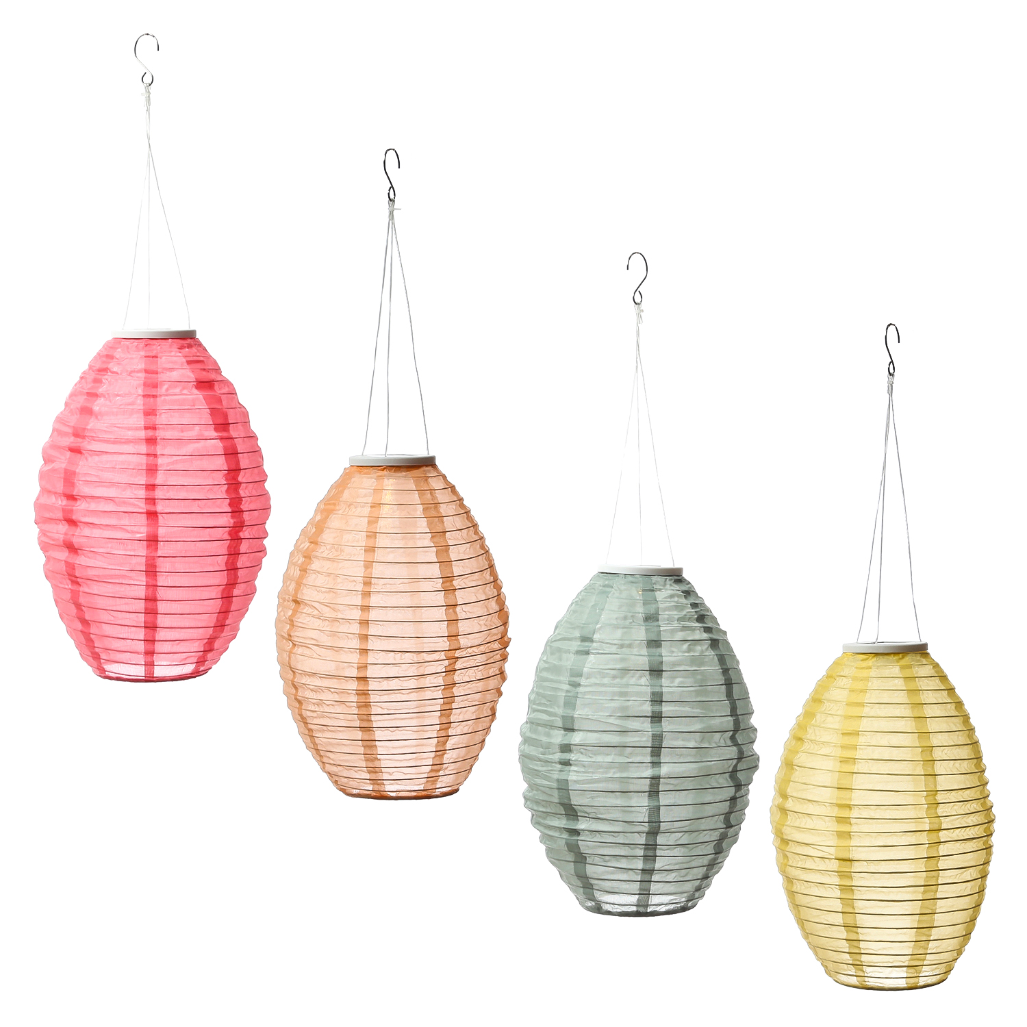 LED Solar Lampions oval - warmweiße LED - H: 33cm - D: 22cm - Lichtsensor - bunt - 4er Set