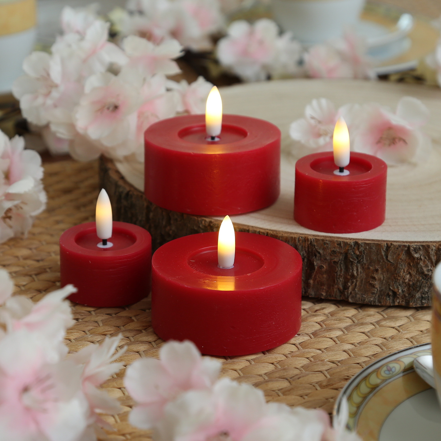 LED Teelichter LINA - Rustik-Optik - Echtwachs - Timer - mit Batterien - D: 4,5cm H: 5cm - 2St.