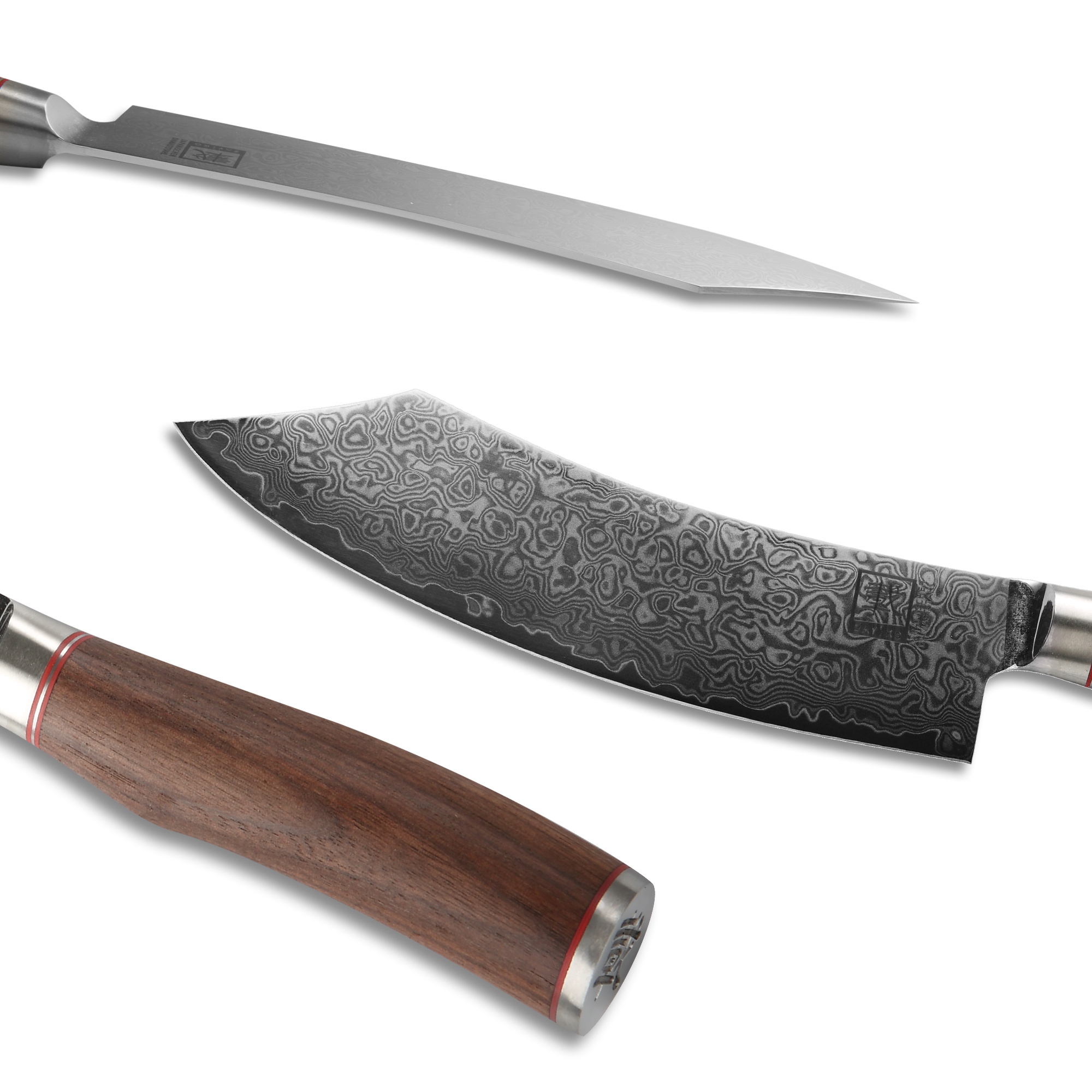 ZAYIKO Damastmesser KURUMI Blockmesser - 20cm Klinge - Nussbaumgriff - VG-10 Stahlkern
