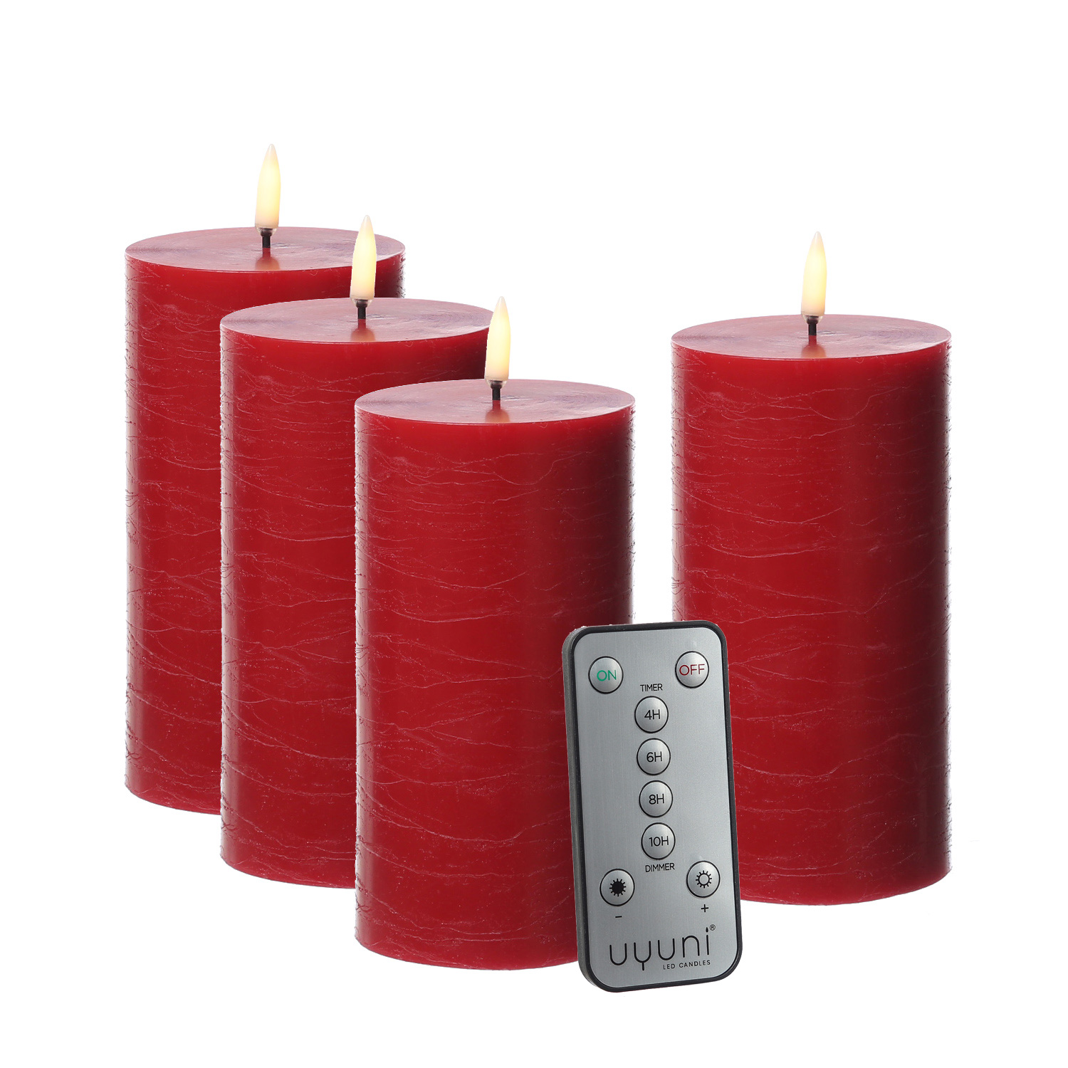 LED Kerzenset PIA - Rustik-Optik - H: 15cm - inkl. Batterien und Fernbedienung - rot - 4er Set LED Kerzenset PIA - Rustik-Optik - H: 15cm - inkl. Batterien und Fernbedienung - rot - 4er Set