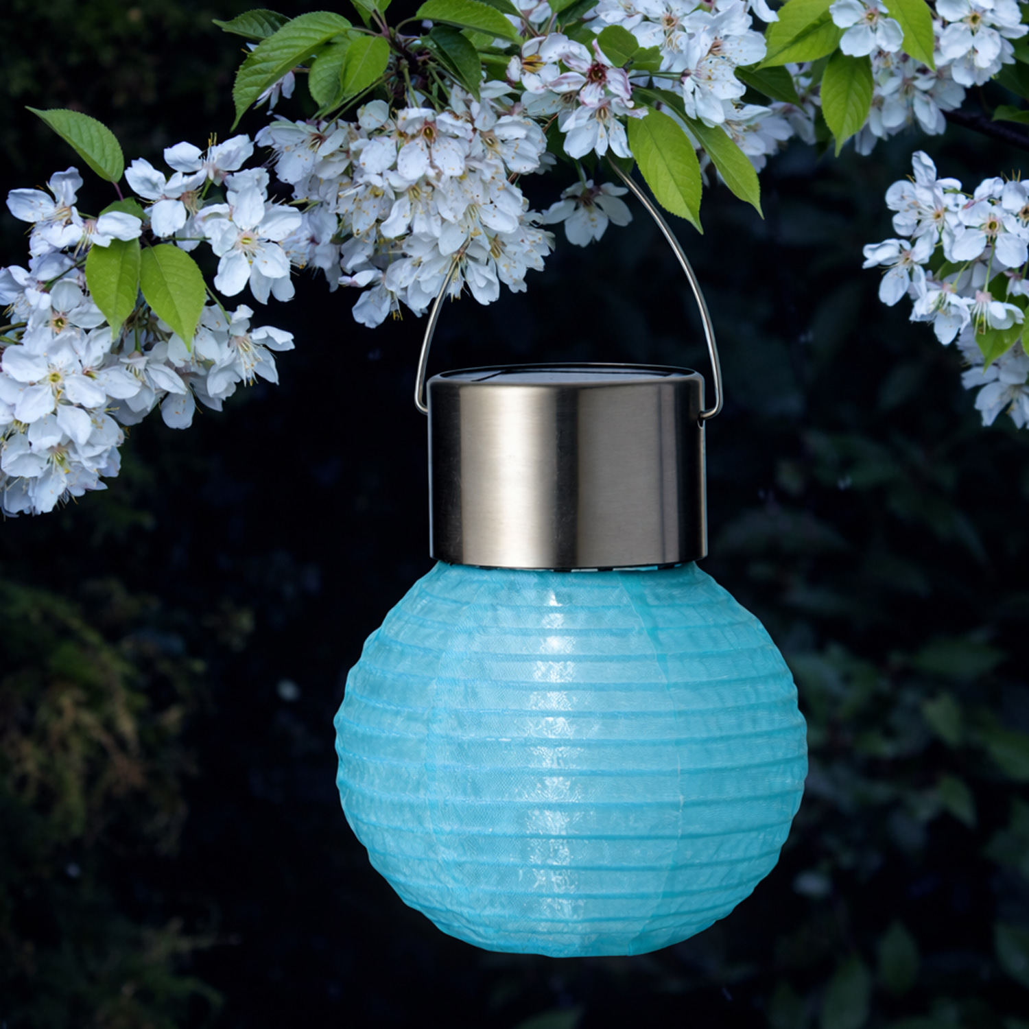 LED Solar Mini Lampion - kaltweiße LED - H: 9,5cm - D: 7cm - Lichtsensor - blau