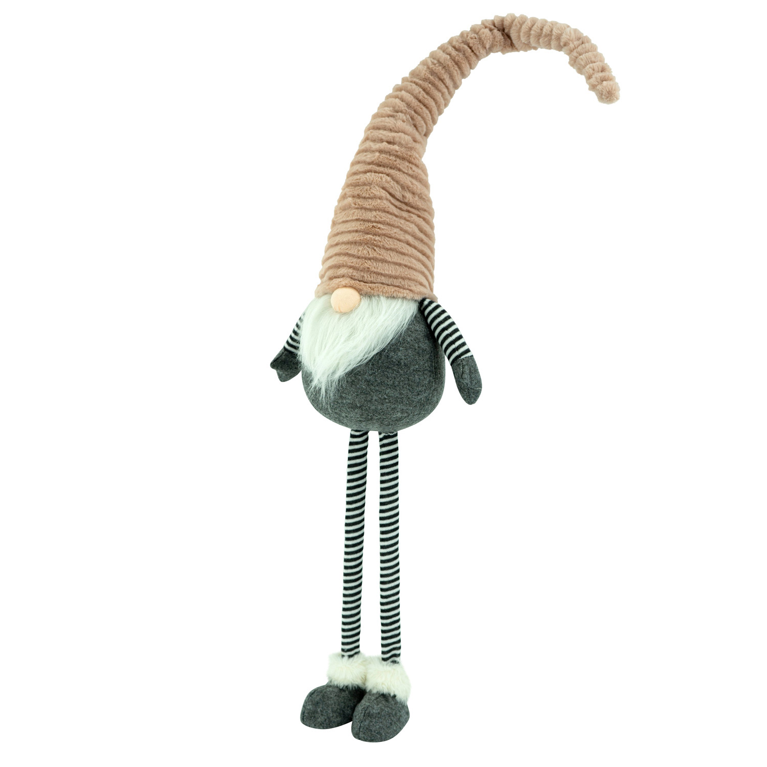 Wichtel JARO - Dekofigur - Filz - Teleskopbeine - rosa biegbare Plüschmütze - H: 1,28m - grau, rosa