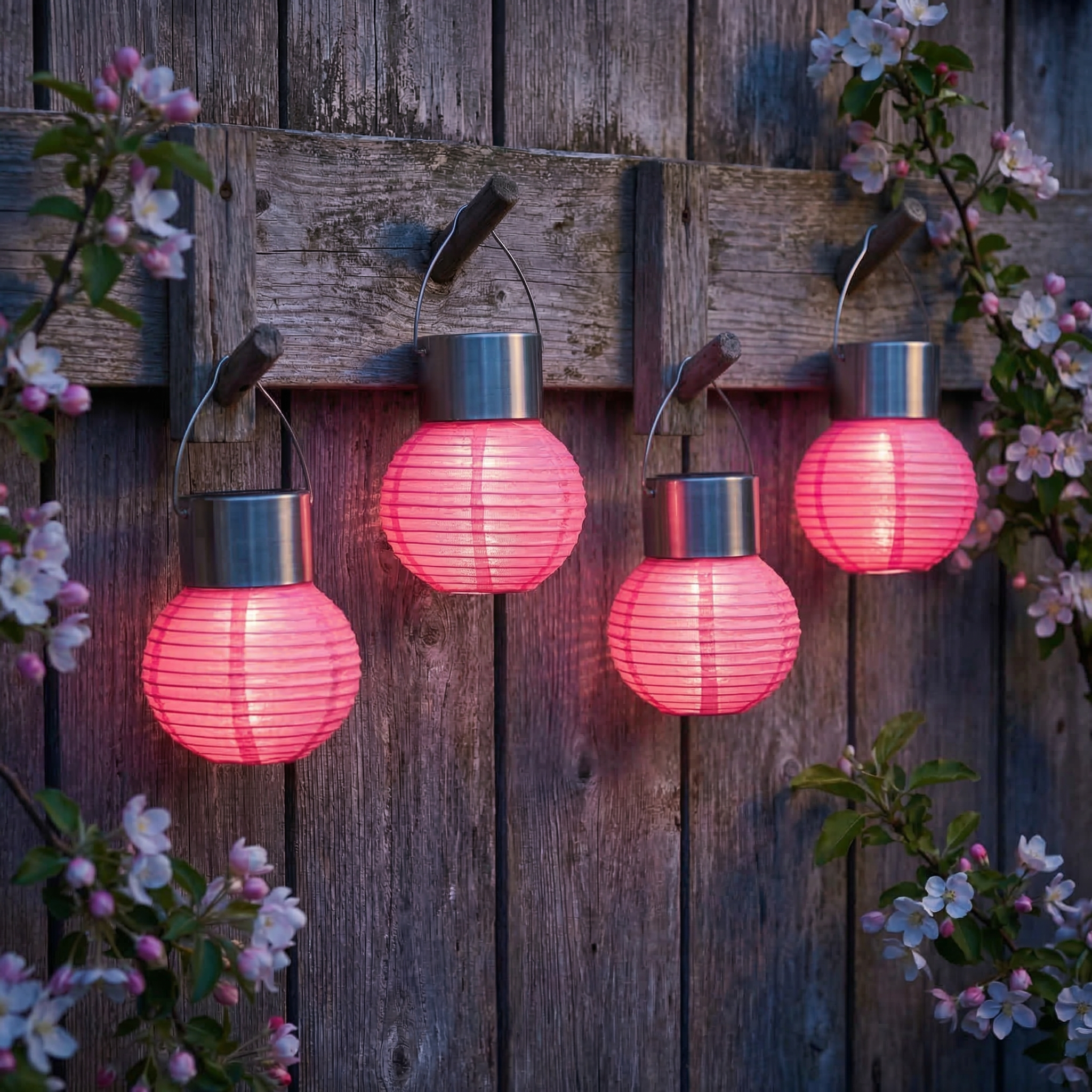 LED Solar Mini Lampions - kaltweiße LED - H: 9,5cm - D: 7cm - Lichtsensor - pink - 4er Set