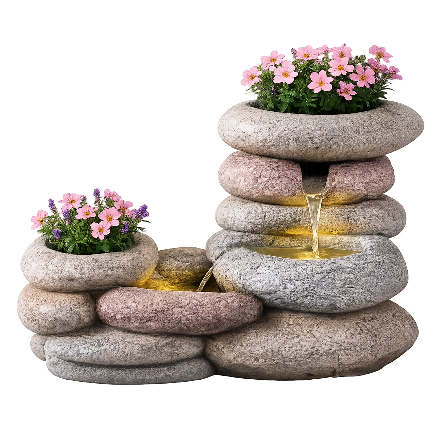 LED Gartenbrunnen FELSENQUELLE  - Springbrunnen aus Polyresin - H: 35cm - outdoor
