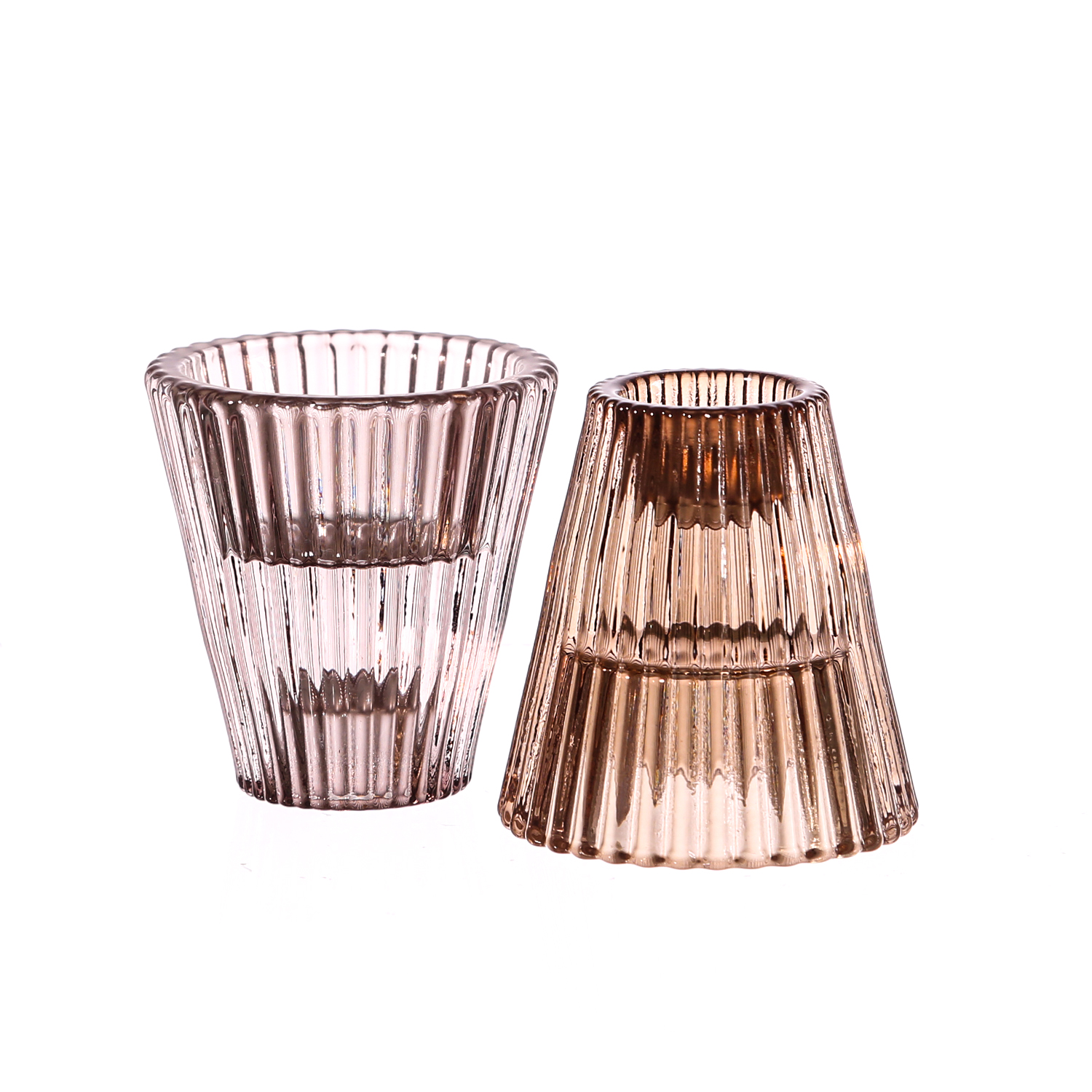 Kerzenhalter - 2in1 - Teelichthalter oder Stabkerzenhalter - Glas - H: 6,5cm - braun, grau - 2er Set Kerzenhalter - 2in1 - Teelichthalter oder Stabkerzenhalter - Glas - H: 6,5cm - braun, grau - 2er Set
