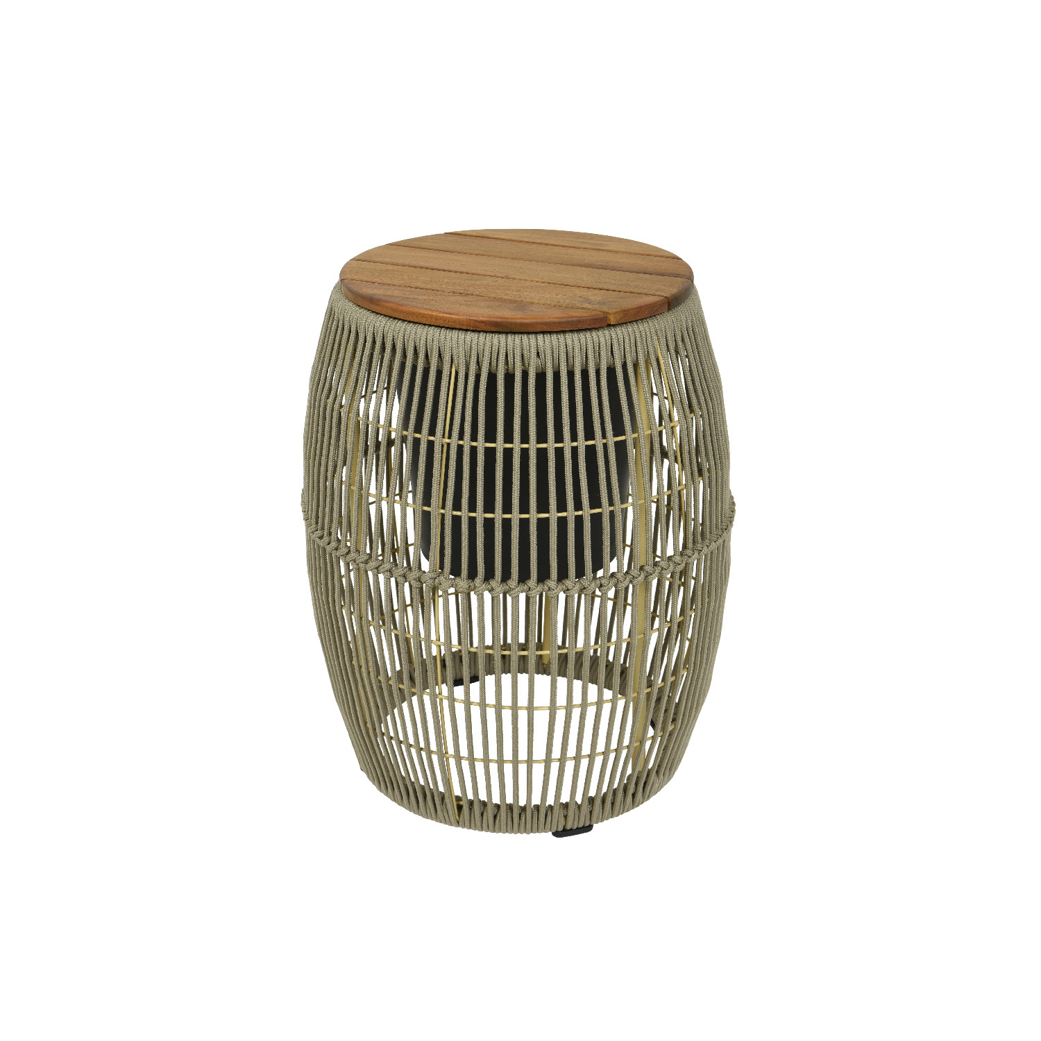 Garten Beistelltisch - integrierter Behälter - Kunststoffseil - H: 49cm - D: 40cm - beige Garten Beistelltisch - integrierter Behälter - Kunststoffseil - H: 49cm - D: 40cm - beige