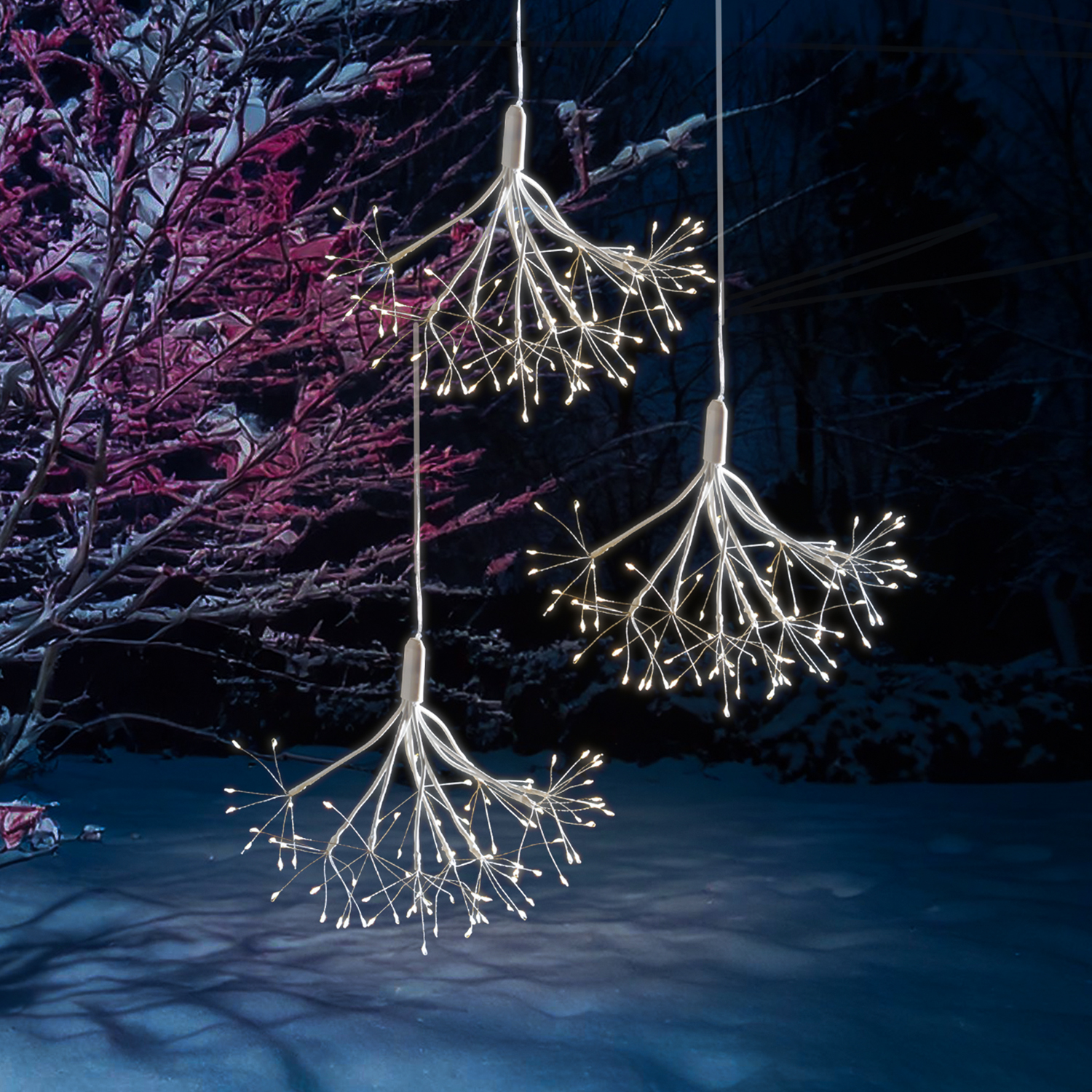 LED Feuewerk Leuchte - weißer Polarstern - Pusteblume - hängend - 80LED - 8 Funkt. - Batterie