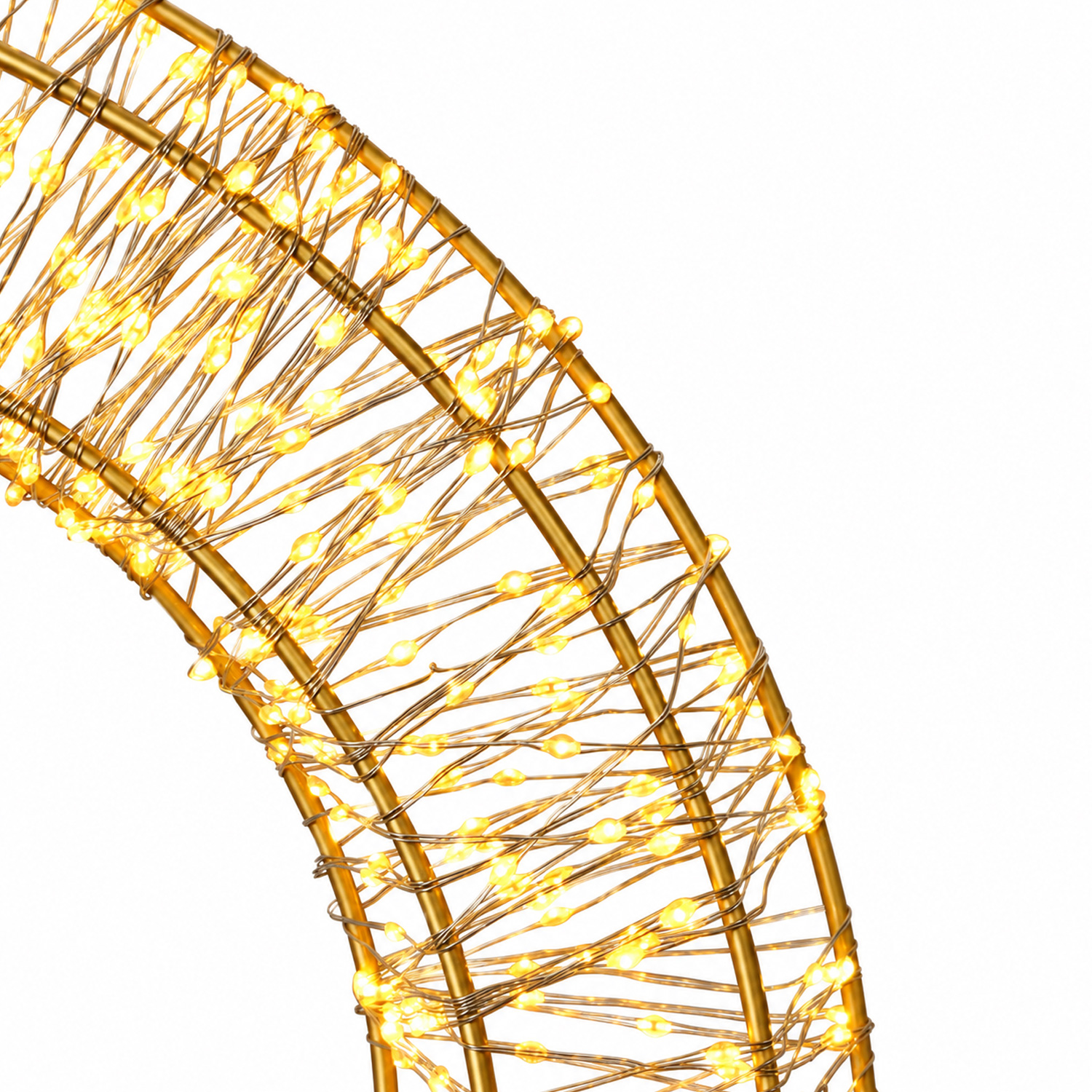 LED Kranz abgeflacht - goldener Lichterkranz mit 1500 LED - D: 40cm - 8Modi/Timer - Innen/Außen