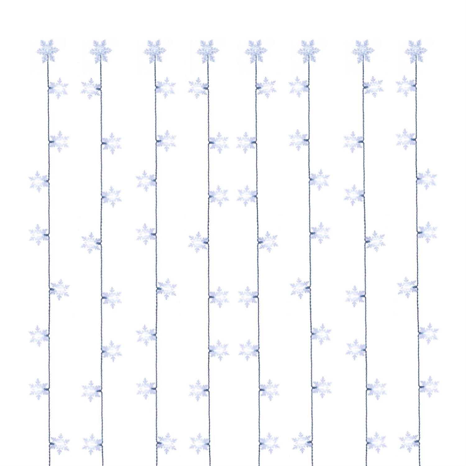 LED Lichtervorhang SCHNEEFLOCKEN - 64 kaltweisse LED - L- 1-2m - H- 1m - Trafo - für Innen - transp. LED Lichtervorhang SCHNEEFLOCKEN - 64 kaltweisse LED - L- 1-2m - H- 1m - Trafo - fuer Innen - transp.