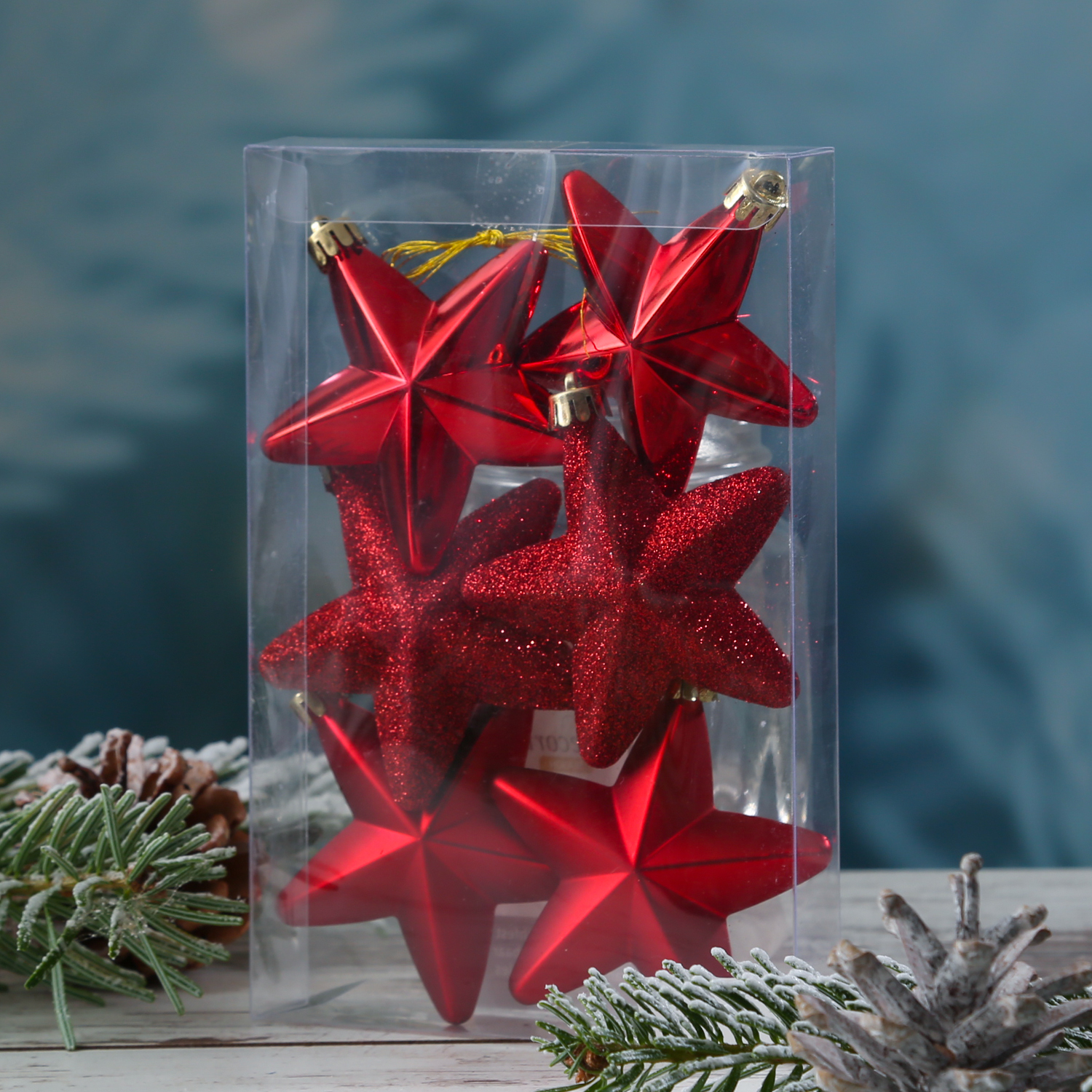 Christbaumschmuck STERN - Weihnachtsschmuck - bruchfest - glänzend matt glitzernd - rot - 6 Stk. Christbaumschmuck STERN - Weihnachtsschmuck - bruchfest - glänzend matt glitzernd - rot - 6 Stk.