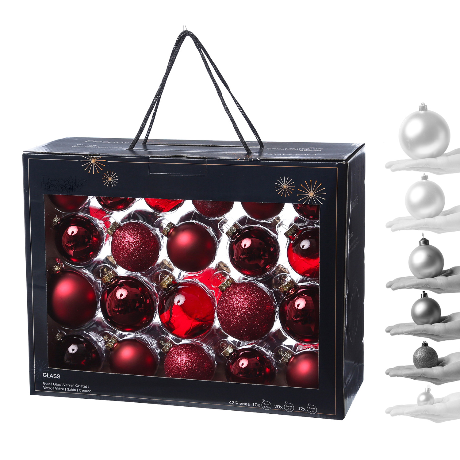 Christbaumkugel - Weihnachtsbaumkugel - Glas - glänzend, matt, glitzernd - rot - 42 Stück
