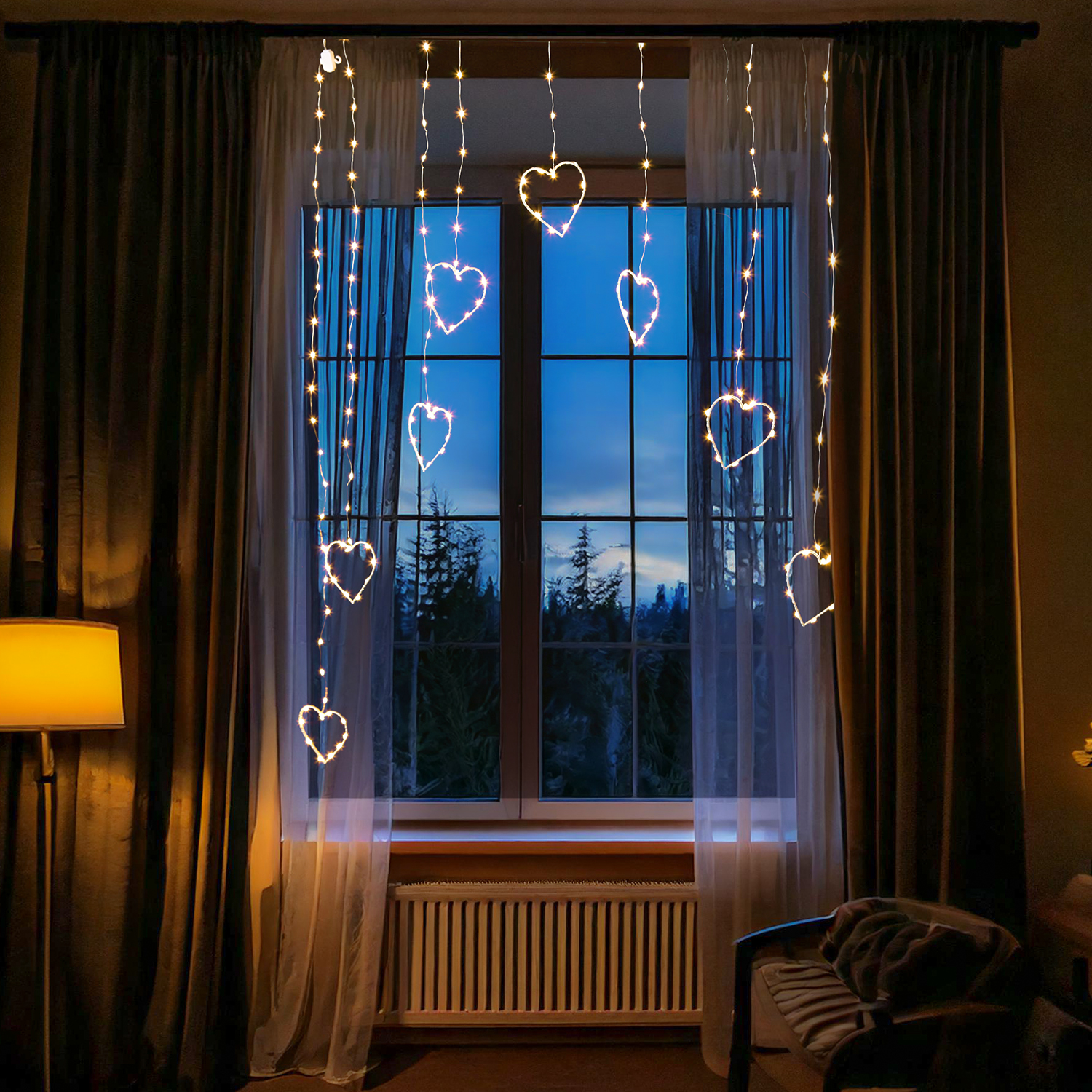 LED Lichtervorhang HERZEN - 206 warmweiße LED - 120x100cm - Timer - 8 Funkionen - für Außen LED Lichtervorhang HERZEN - 206 warmweiße LED - 120x100cm - Timer - 8 Funkionen - für Außen