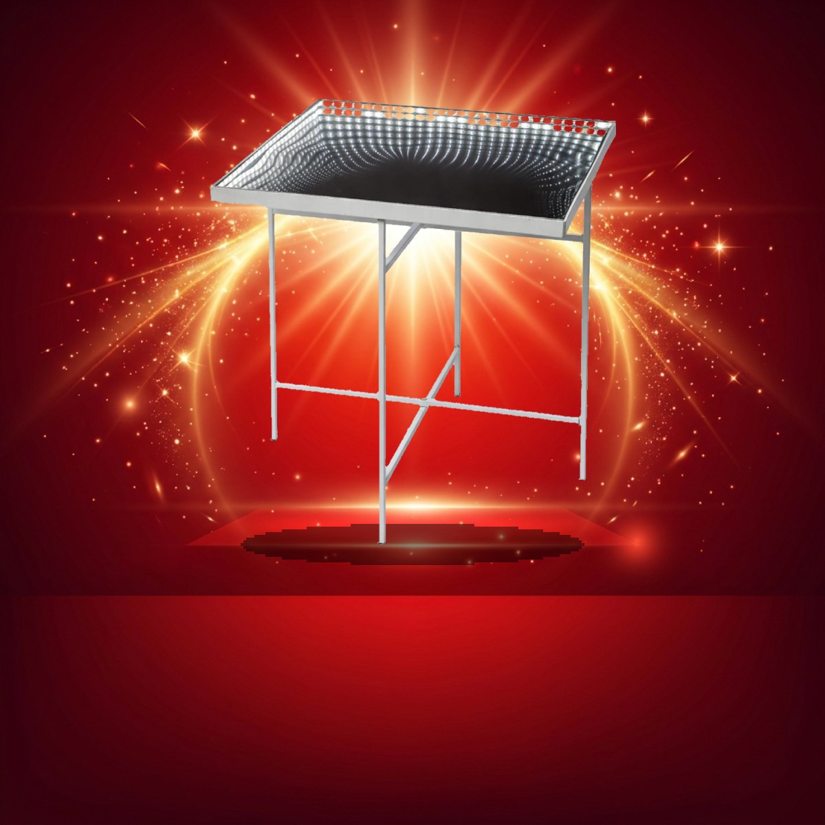LED Tisch  - eckig - Endlos Optik - Infinity Spiegeltisch mit LED - L: 47,5cm - Batterie - Timer