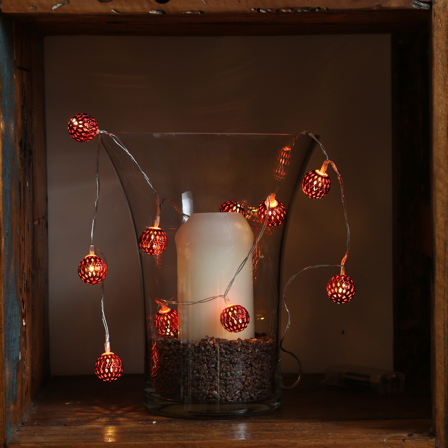 LED Dekolichterkette Metallkugeln - 10 warmweiße LED - D: 2,5cm - L: 0,9m - Batterie - weiß