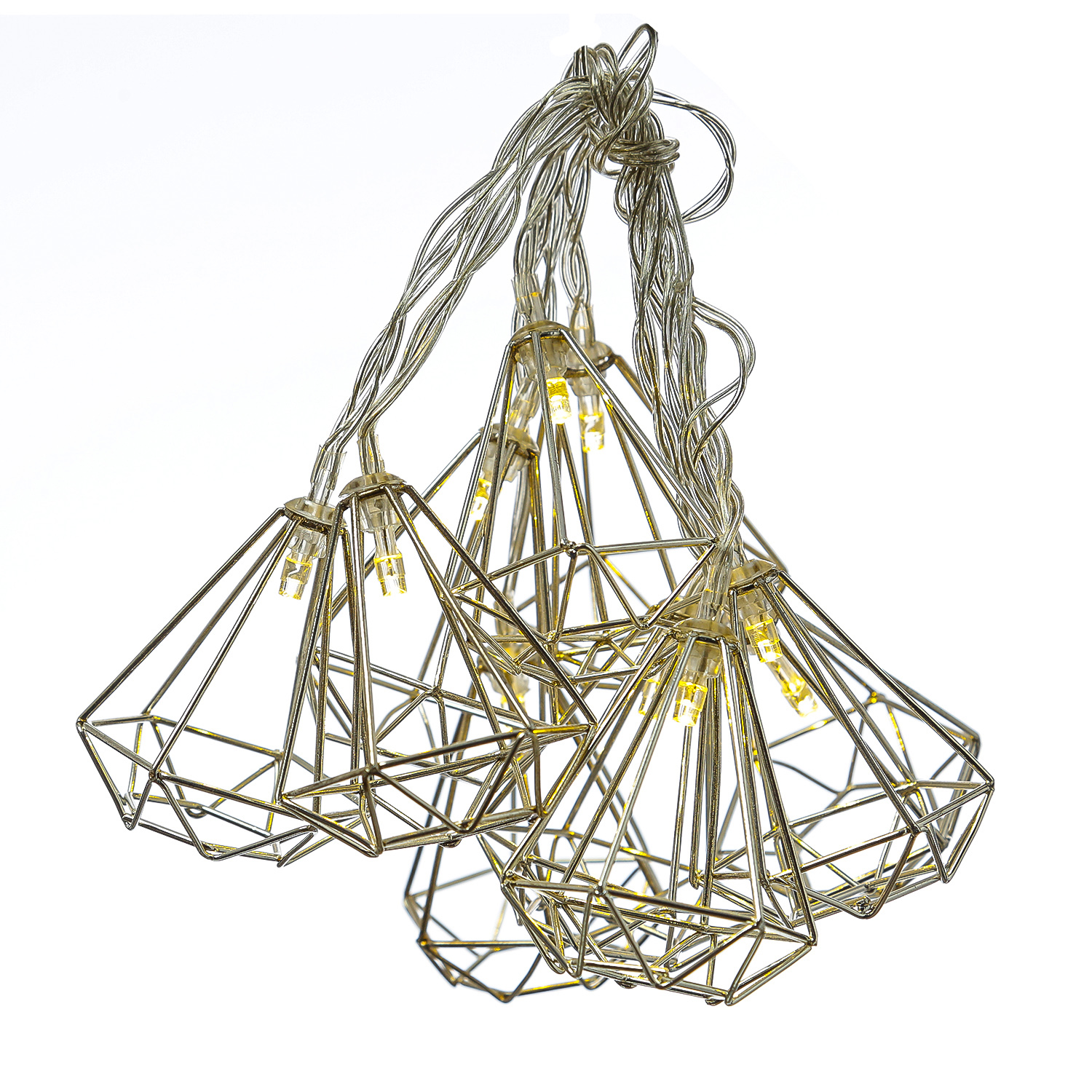 LED Lichterkette DIAMANT - 10 kleine beleuchtete Diamanten - Batterie - L: 1,6m - silber