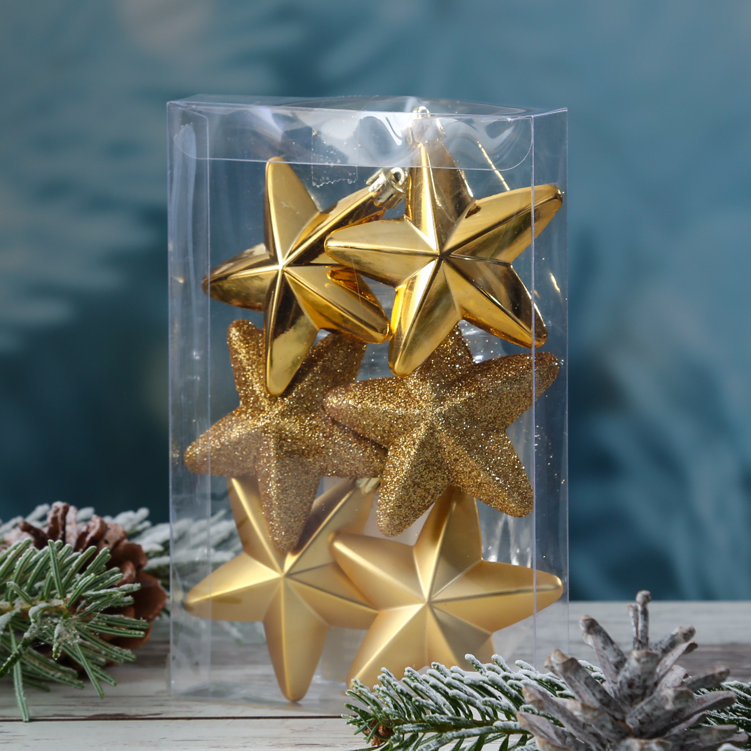 Christbaumschmuck STERN - Weihnachtsschmuck - bruchfest - glänzend matt glitzernd - gold - 6er Set Christbaumschmuck STERN - Weihnachtsschmuck - bruchfest - glänzend matt glitzernd - gold - 6er Set