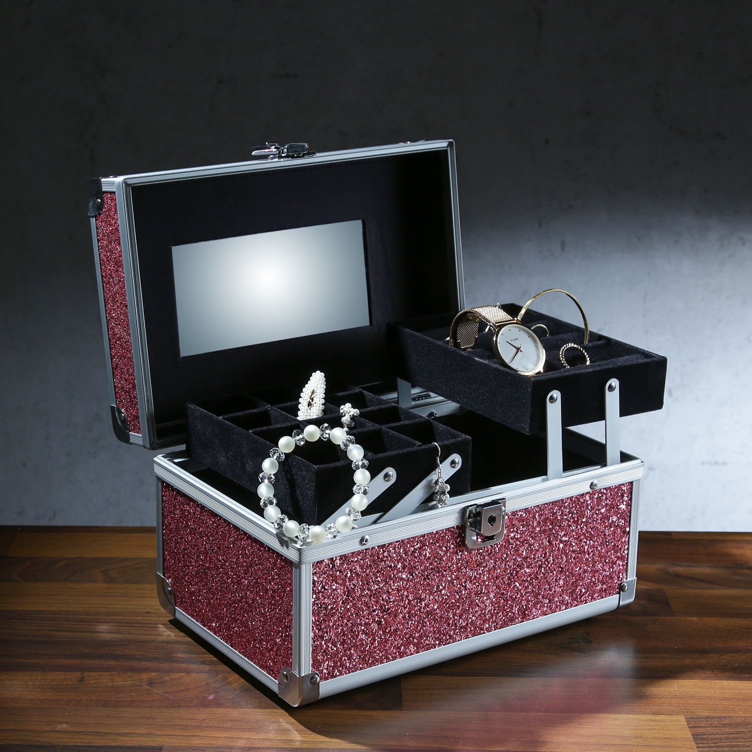 MARELIDA® Schmuckkoffer in Pink mit Glitzeroptik | Premium Schmuckkästchen für Schmuck MARELIDA® Schmuckkoffer in Pink mit Glitzeroptik | Premium Schmuckkästchen für Schmuck