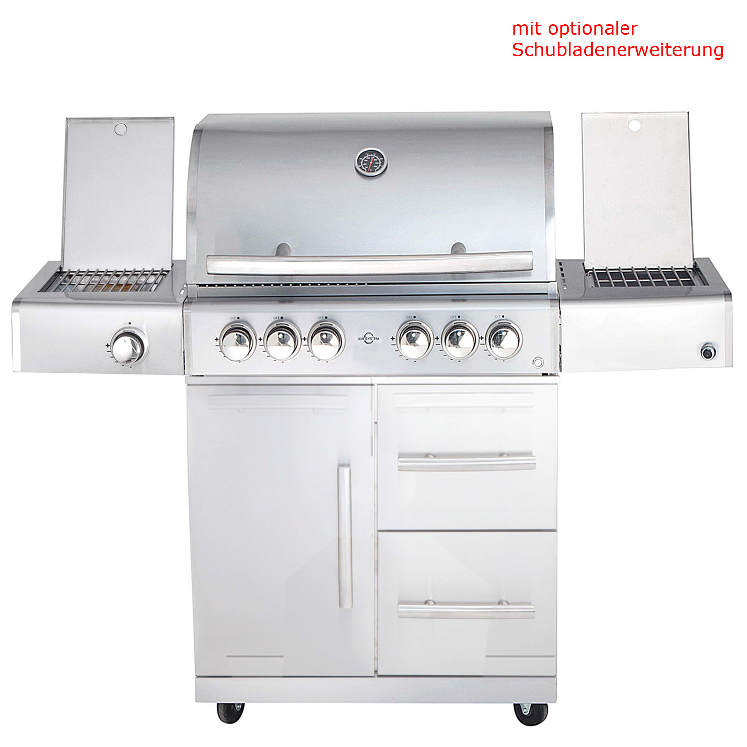CHEF Paket L3 silber 4 Brenner Backburner Seitenkocher Steakzone AIR System GRATISCover- Grillplatte- Spieß