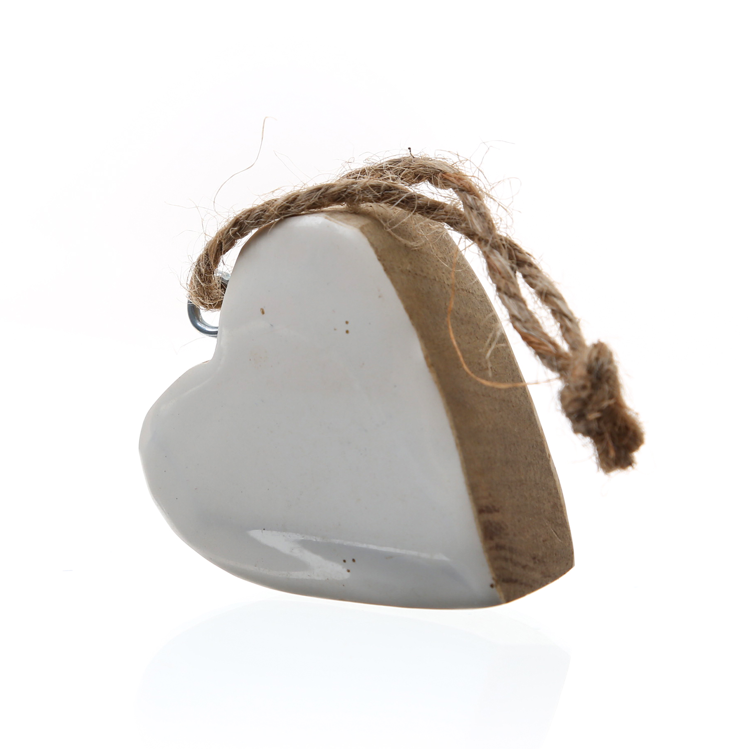 Holzherz - Mangoholz - Kordel - hängend - einseitig emailliert - H: 6cm - natur, weiß Holzherz - Mangoholz - Kordel - hängend - einseitig emailliert - H: 6cm - natur, weiß