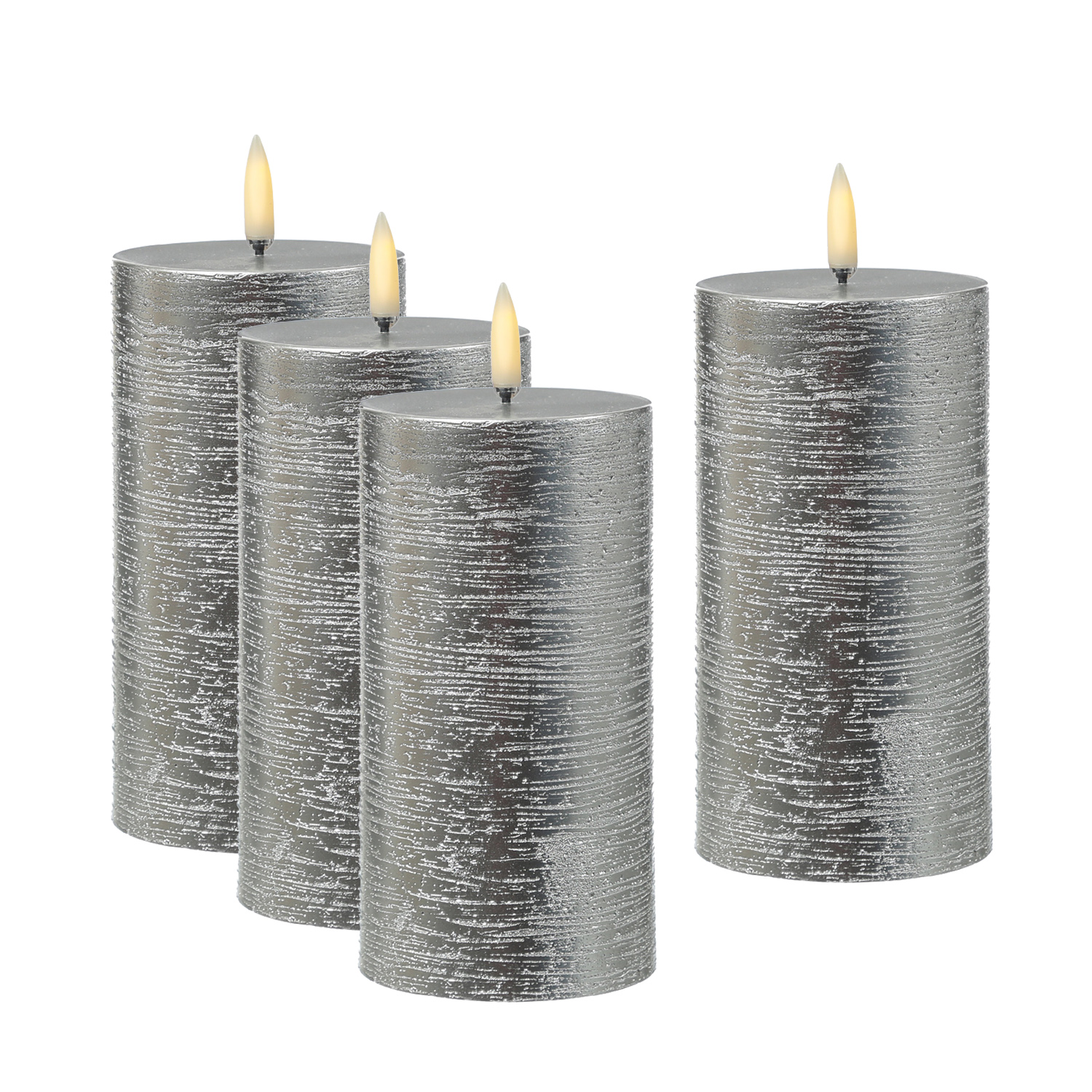 LED Kerzenset PIA - Rustik-Optik - H: 15cm - inkl. Batterien und Fernbedienung - silber - 4er Set LED Kerzenset PIA - Rustik-Optik - H: 15cm - inkl. Batterien und Fernbedienung - silber - 4er Set