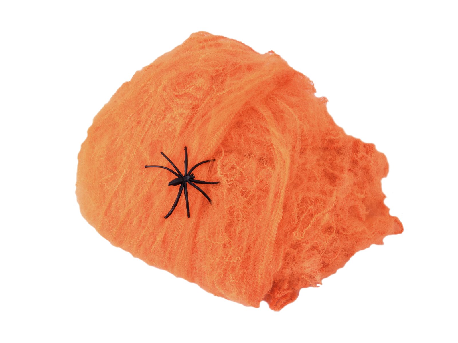 Spinnennetz synthetisch, orange, 100g Packung - Gruseldekoration + Kunststoffspinne - Spinnweben