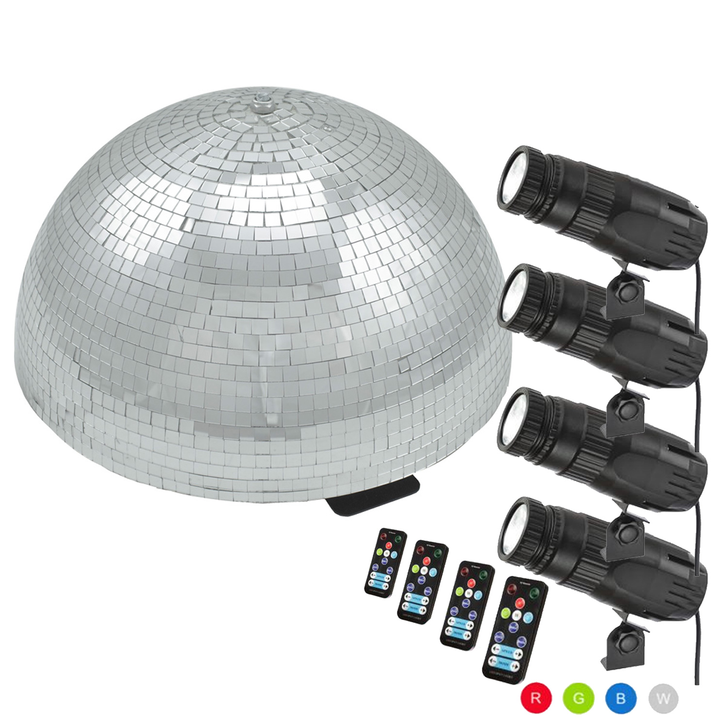 Spiegelkugel Komplettset - Discokugel, Motor, Pinspot, Montagematerial für Diskokugel - Mirrorball Set - Partyset