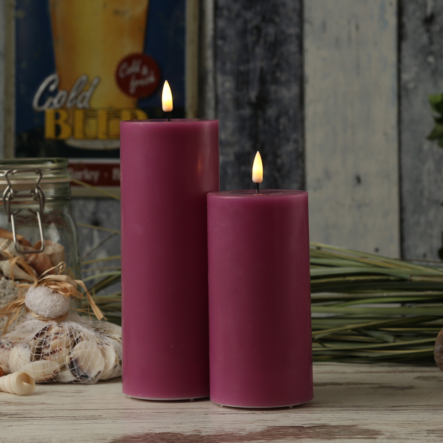 LED Stumpenkerze MIA - Echtwachs - realistische 3D Flamme - H: 15cm - D: 7,5cm - malve LED Stumpenkerze MIA - Echtwachs - realistische 3D Flamme - H: 15cm - D: 7,5cm - malve