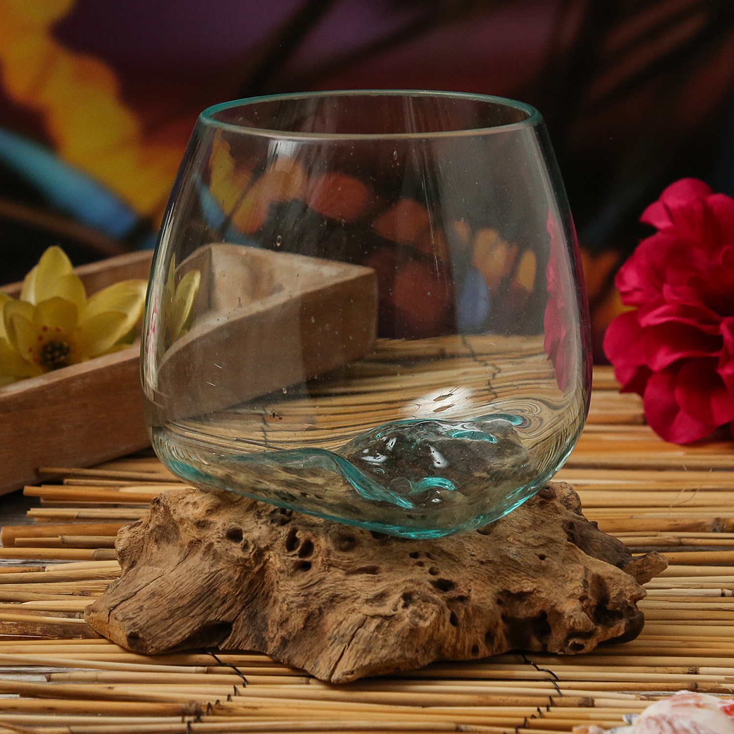 Glasschale auf Wurzelholz - Dekoschale - D: 15cm - natur