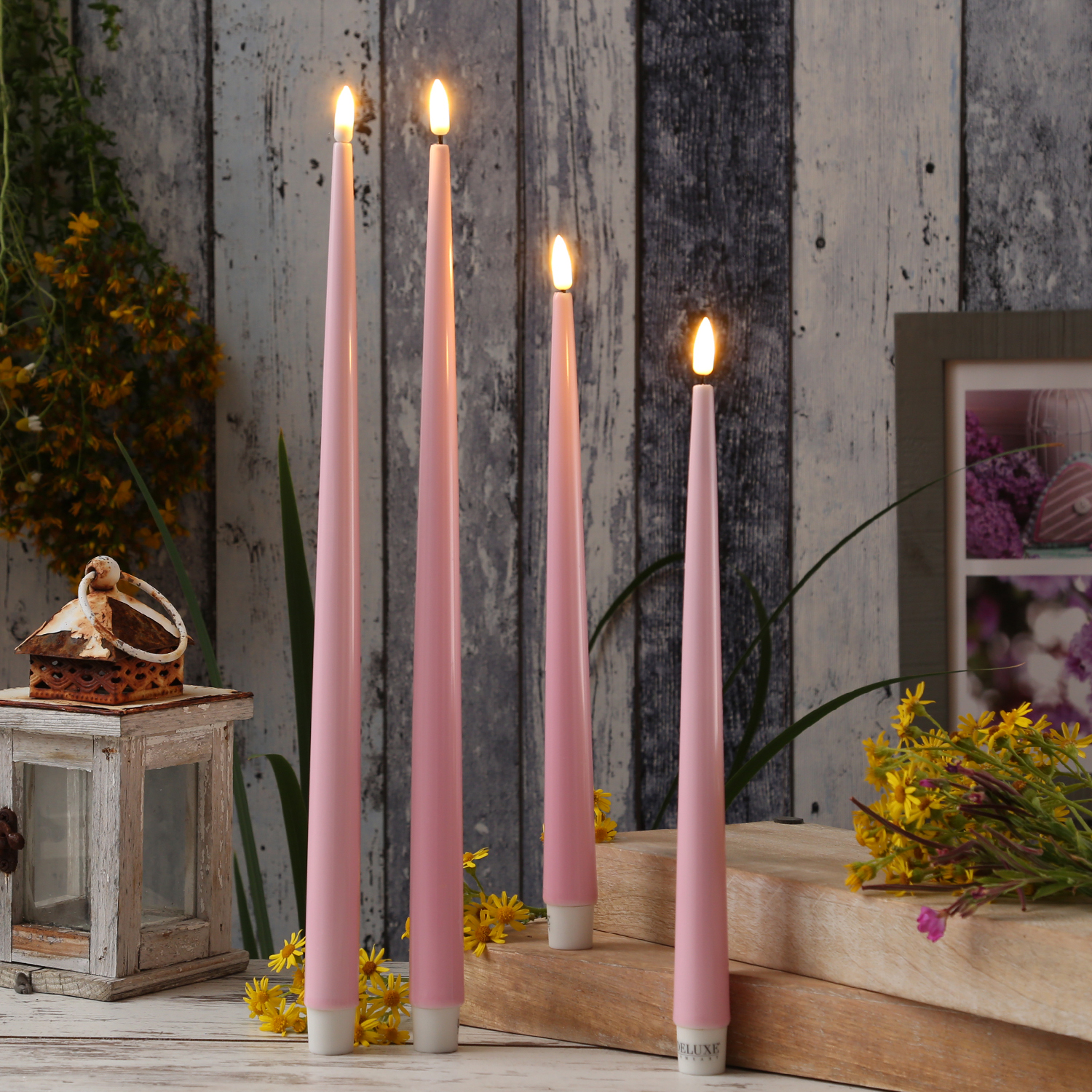 LED Stabkerzen ELLA - Echtwachs - realistische 3D Flamme - H: 28cm - rosa - 2 Stück LED Stabkerzen ELLA - Echtwachs - realistische 3D Flamme - H: 28cm - rosa - 2 Stück