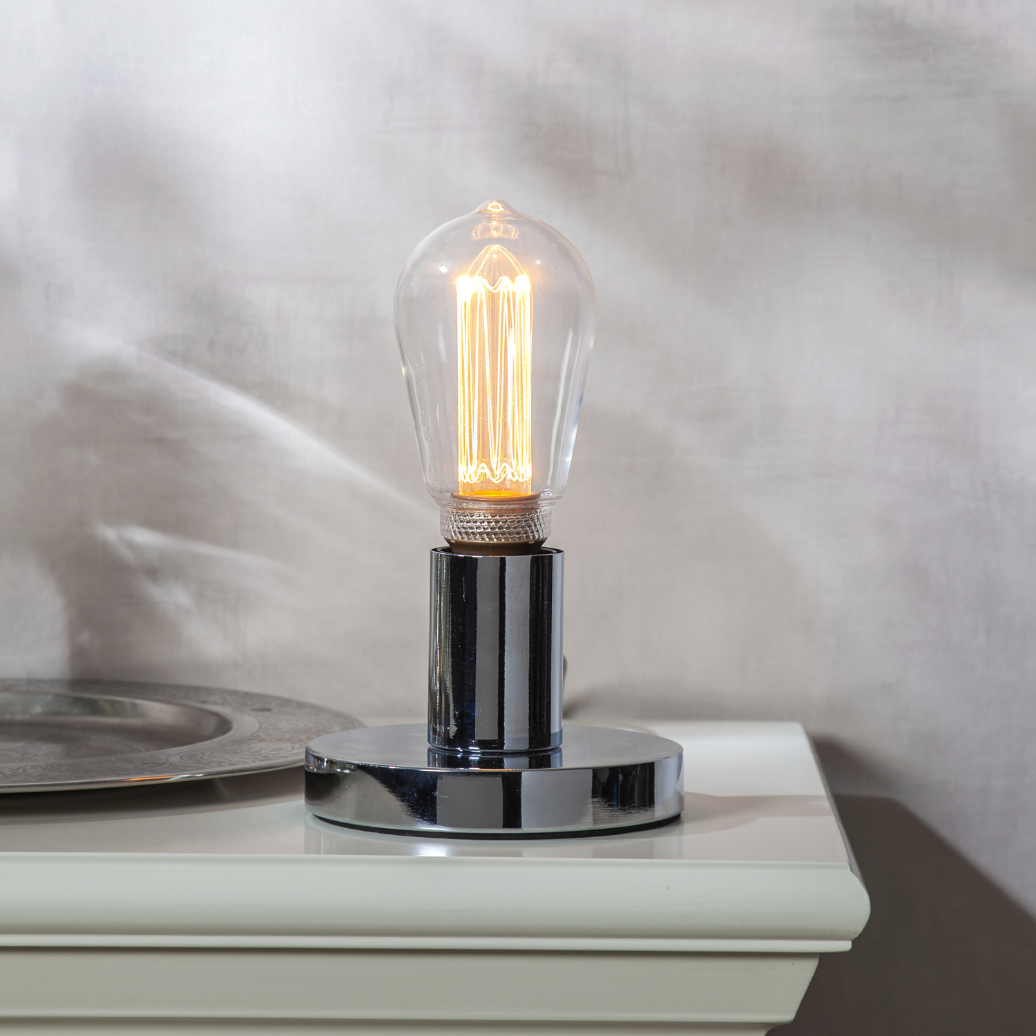 Lampenhalterung GLANS - Tischleuchte - E27 - rund - stehend - Kabel mit Schalter - silber Lampenhalterung GLANS - Tischleuchte - E27 - rund - stehend - Kabel mit Schalter - silber