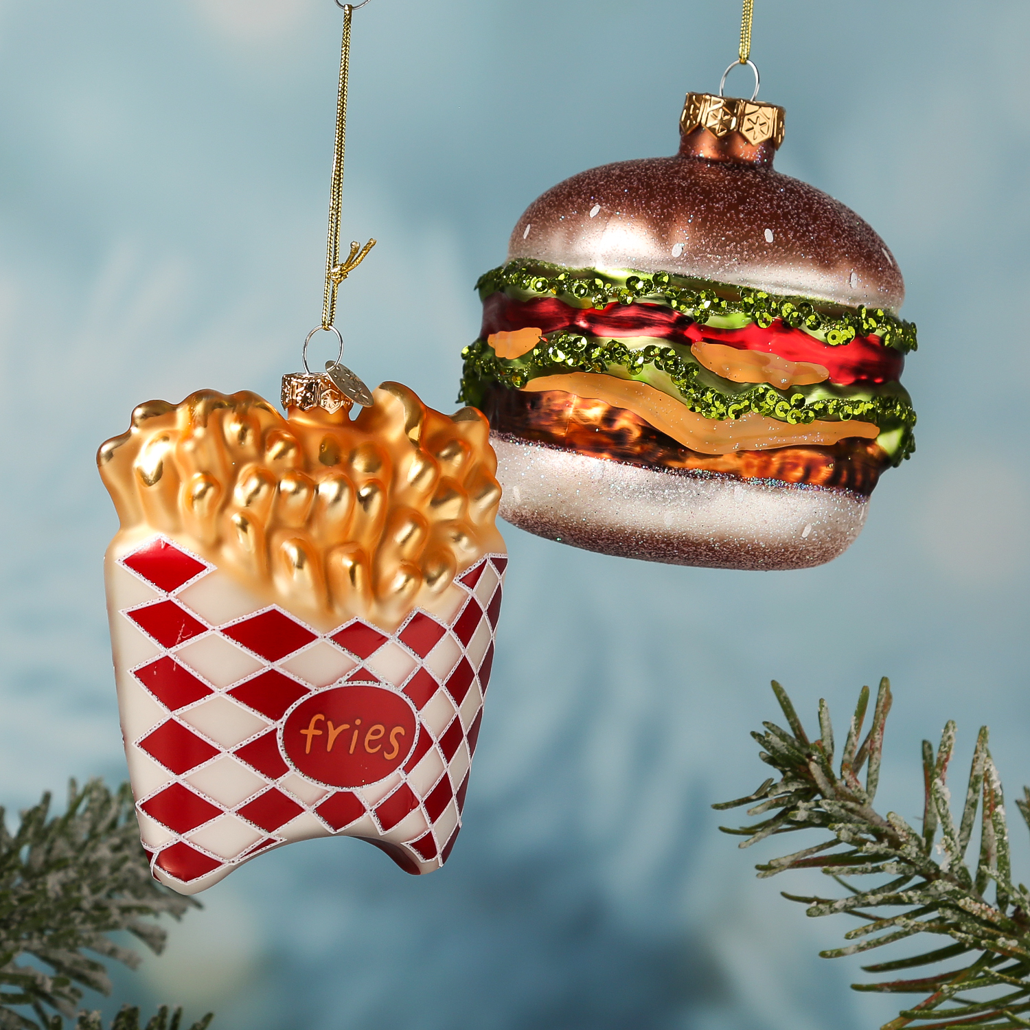 Weihnachtsbaumschmuck HAMBURGER - Glas - inkl. Aufhänger - glitzernd - H: 10,3cm - bunt Weihnachtsbaumschmuck HAMBURGER - Glas - inkl. Aufhänger - glitzernd - H: 10,3cm - bunt
