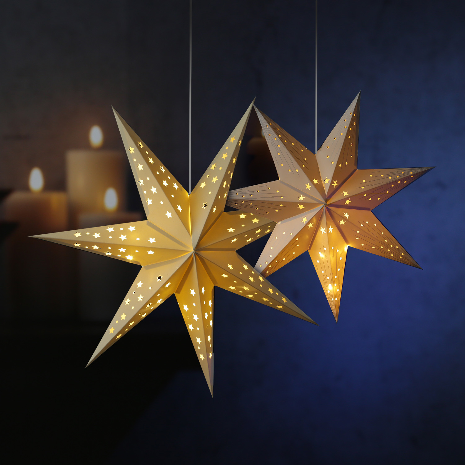 LED Papierstern mit Stoffbezug - Samtstern - 7-zackig - 10LED - D: 40cm - Batterie - Timer - weiß LED Papierstern mit Stoffbezug - Samtstern - 7-zackig - 10LED - D: 40cm - Batterie - Timer - weiß