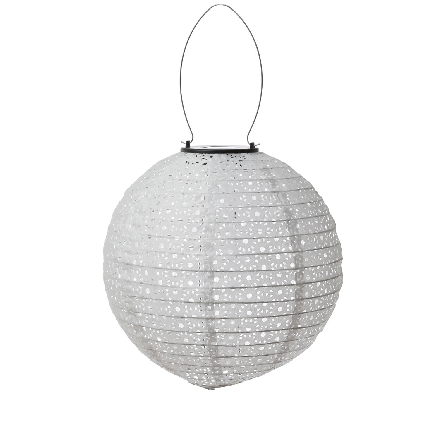 LED Solar Lampion - mit Blumenmuster - D: 25cm/30cm - Lichtsensor - weiß - 2er Set