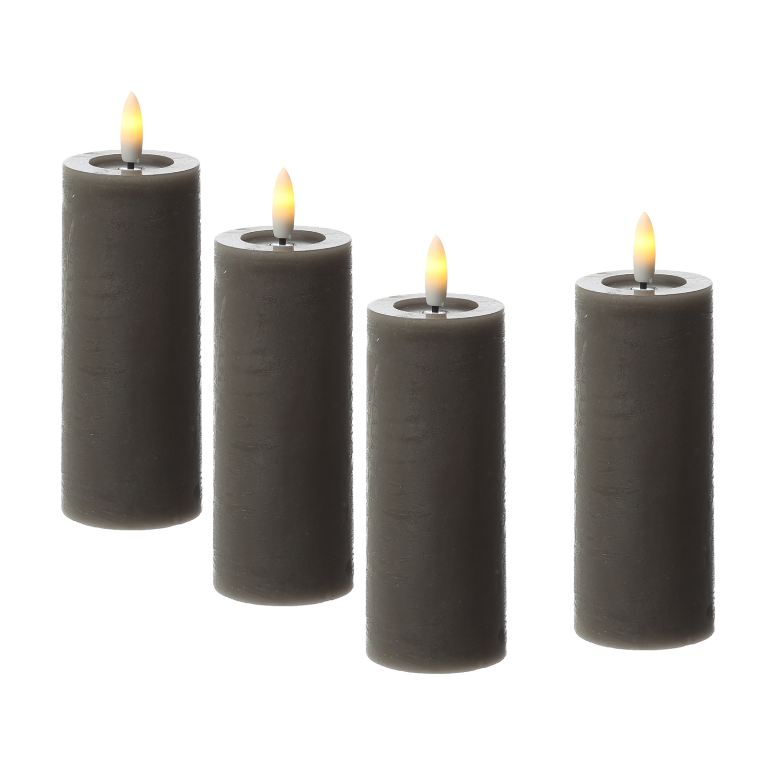 LED Kerzenset LINA - Rustik-Optik - Echtwachs - H: 12,5cm - D: 5cm - Timer - grau - 4er Set