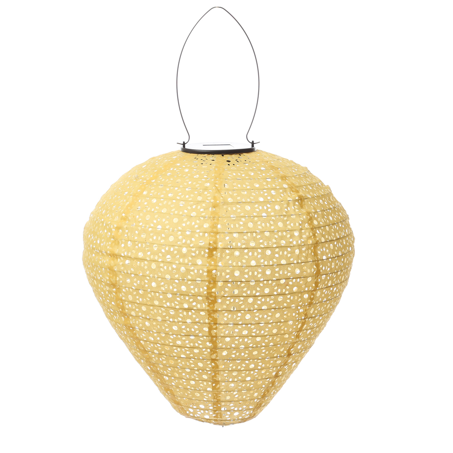 LED Solar Lampions mit Blumenmuster - oval/rund/Ballonform - Lichtsensor - gelb - 3er Set