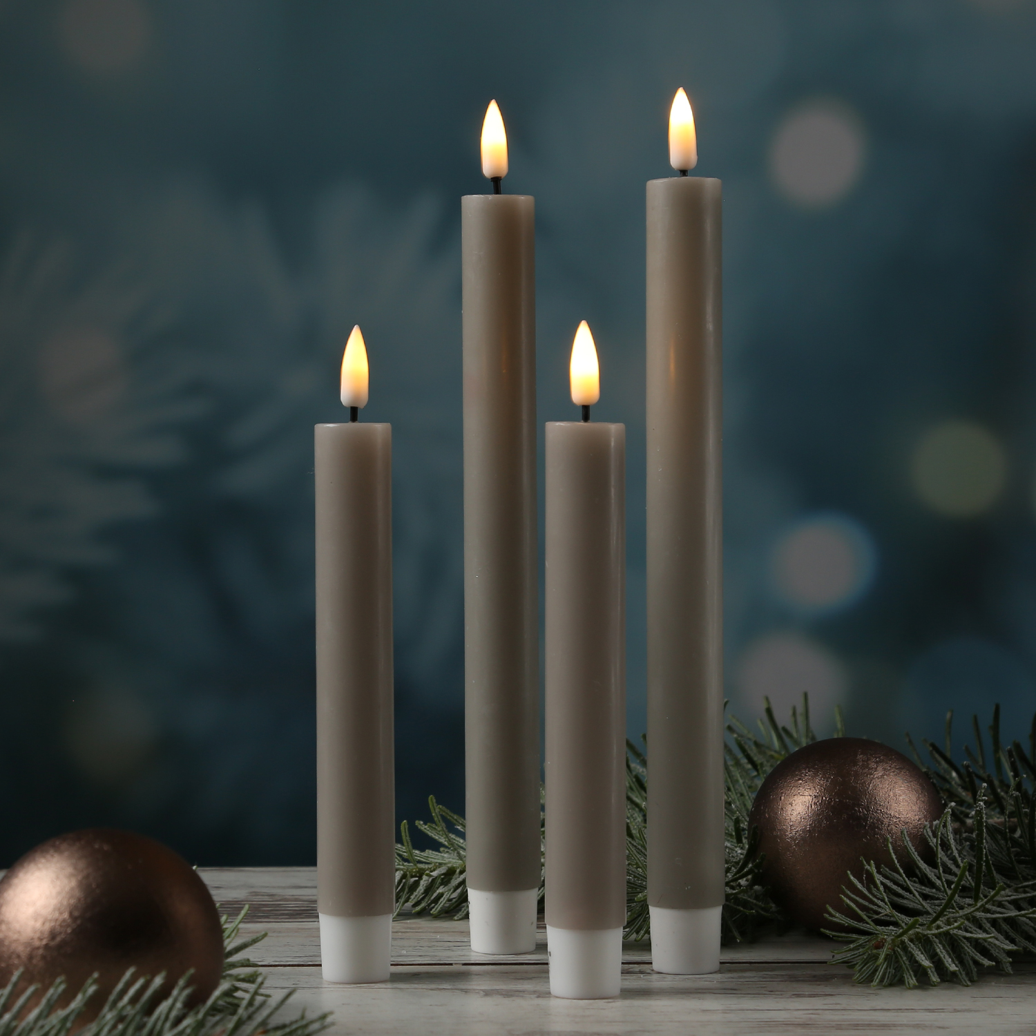 LED Stabkerzen MIA - Echtwachs - realistische 3D Flamme - H: 15cm - sand/taupe - 2 Stk