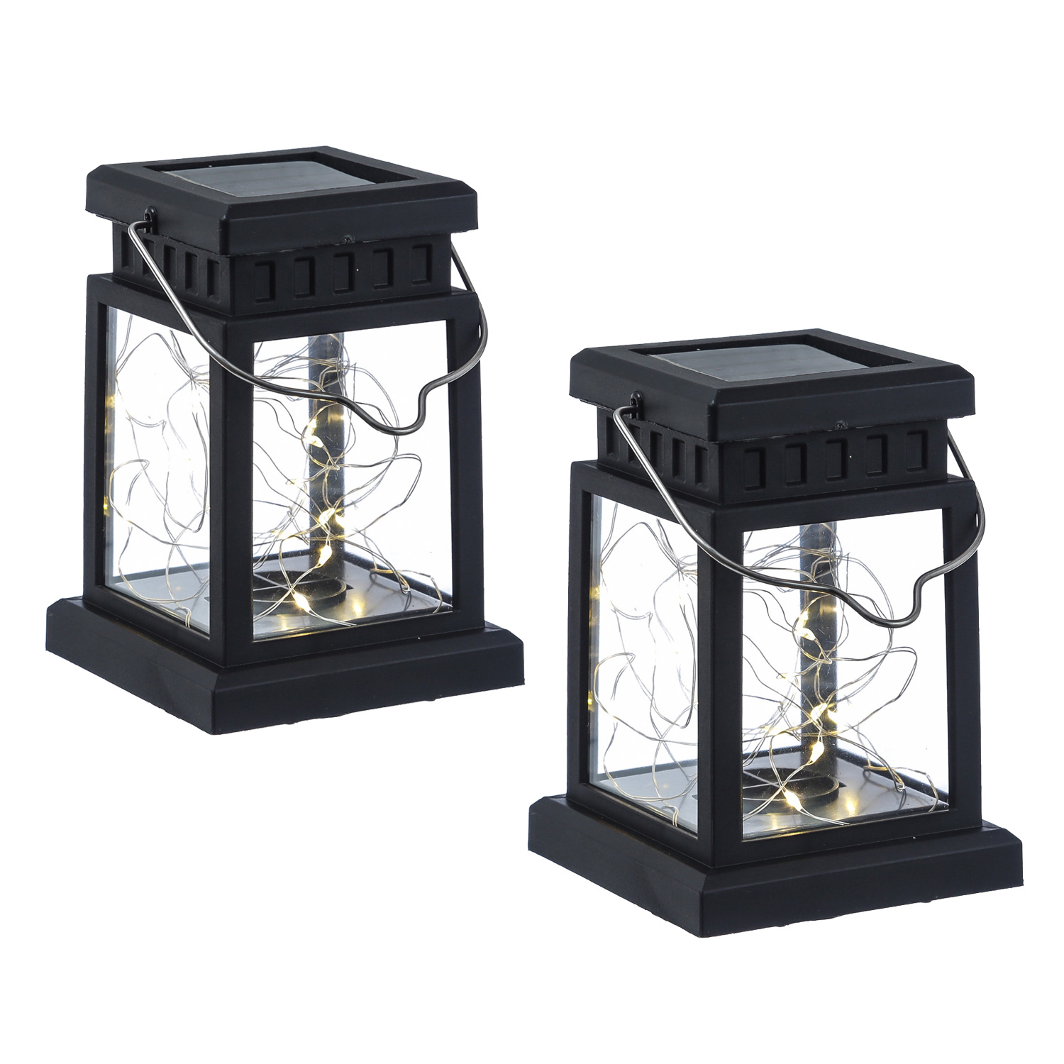 LED Solar Mini Laternen - 20 warmweiße LED - Dämmerungssensor - H 125cm - schwarz - 2er Set LED Solar Mini Laternen - 20 warmweiße LED - Dämmerungssensor - H 125cm - schwarz - 2er Set