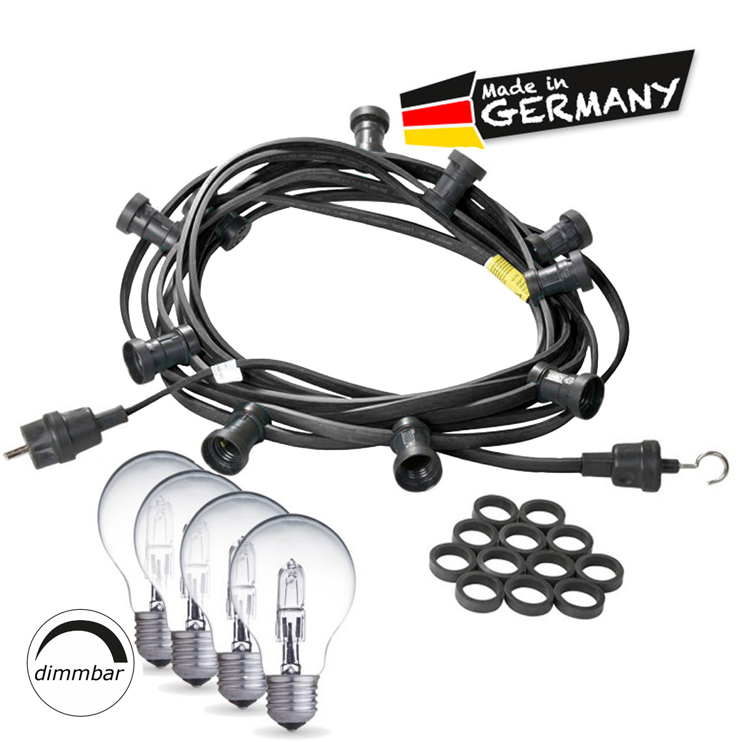 Illu-/Partylichterkette 40m - Außenlichterkette schwarz - Made in Germany - 40 Halogenlampen (28W) Illu-/Partylichterkette 40m - Außenlichterkette schwarz - Made in Germany - 40 Halogenlampen (28W)