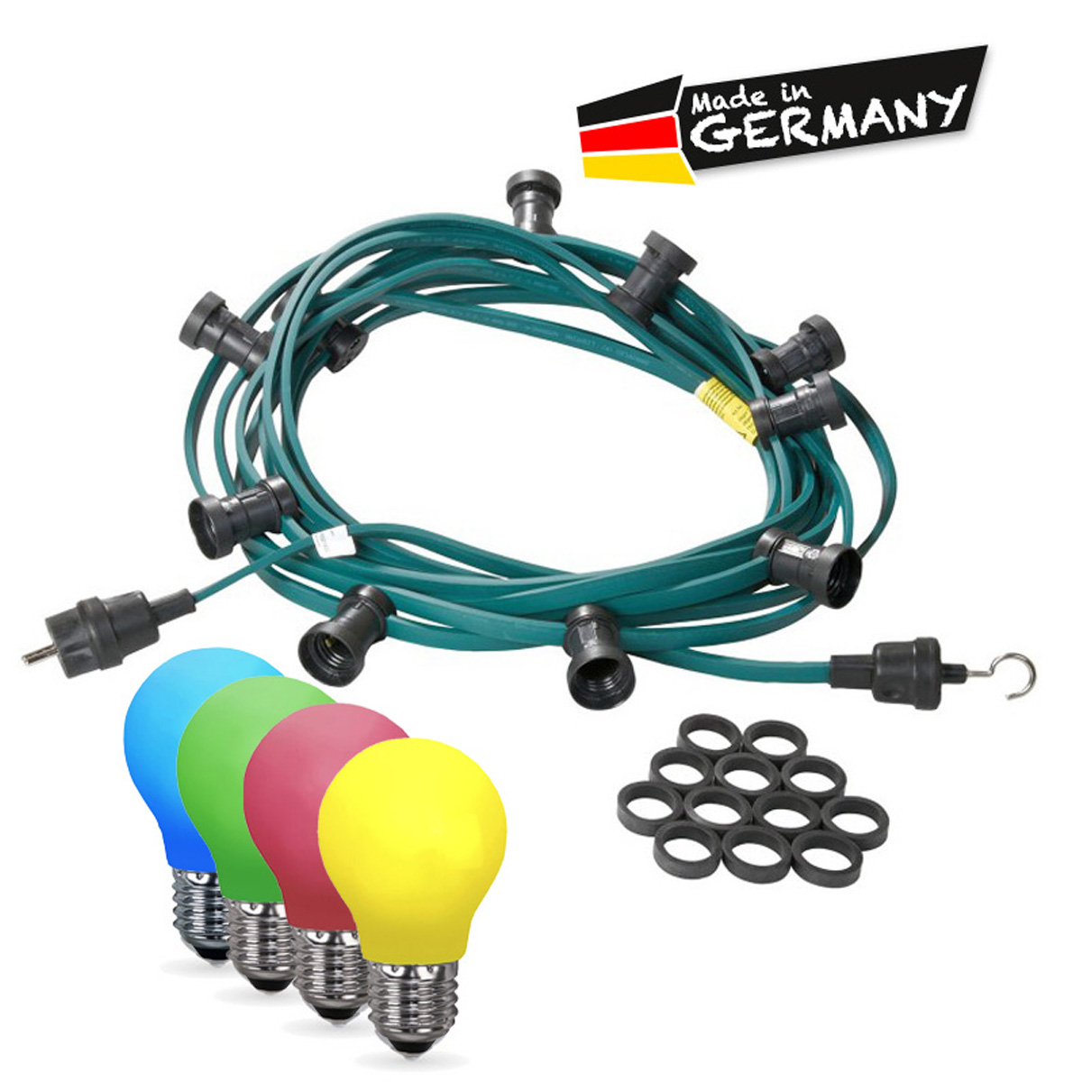 Illu-/Partylichterkette 10m | Außenlichterkette | Made in Germany | 30 x bunte LED Tropfenlampe