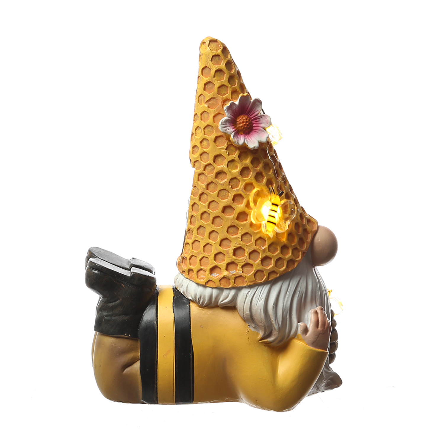 LED Solar Gartenzwerg Biene liegend - Gartenfigur - warmweiße LED - Lichtsensor - H: 17,5cm