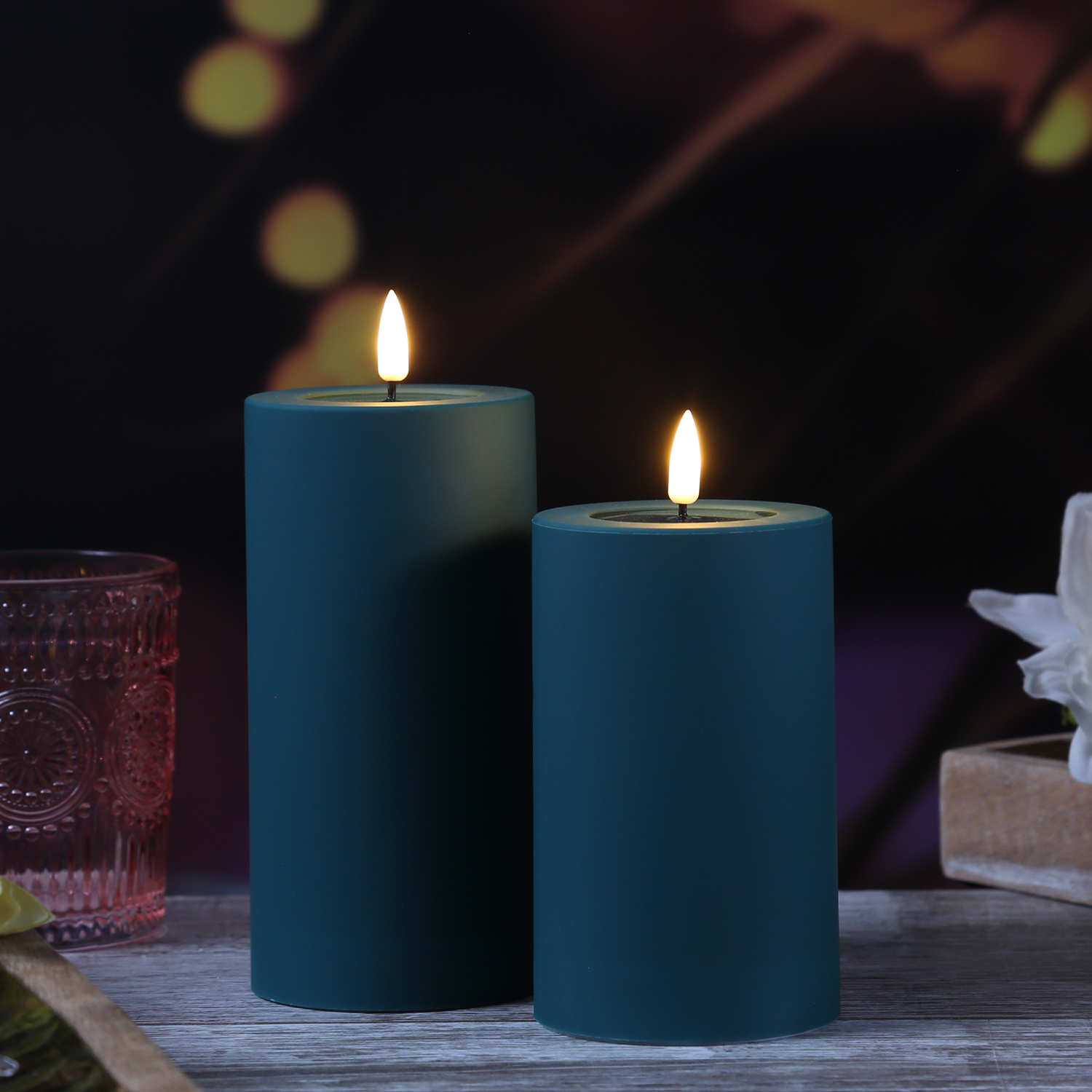 LED Stumpenkerze MIA - Kunststoff - realistische 3D Flamme - H: 12,5cm - für Außen - dunkelgrün LED Stumpenkerze MIA - Kunststoff - realistische 3D Flamme - H: 12,5cm - für Außen - dunkelgrün