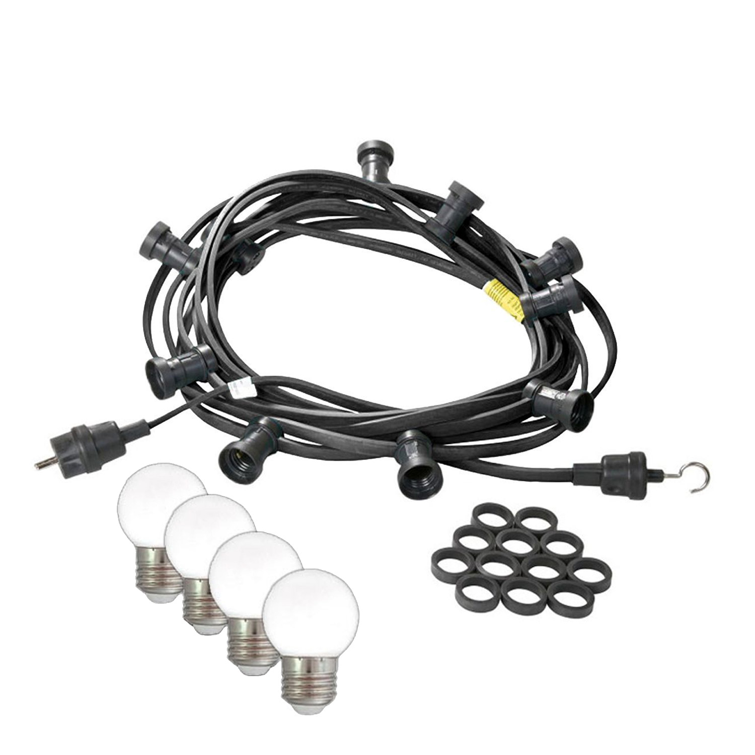 Illu-/Partylichterkette 30m - Außenlichterkette schwarz - Made in Germany- 50 kaltweiße LED-Kugellampen Illu-/Partylichterkette 30m - Außenlichterkette schwarz - Made in Germany- 50 kaltweiße LED-Kugellampen