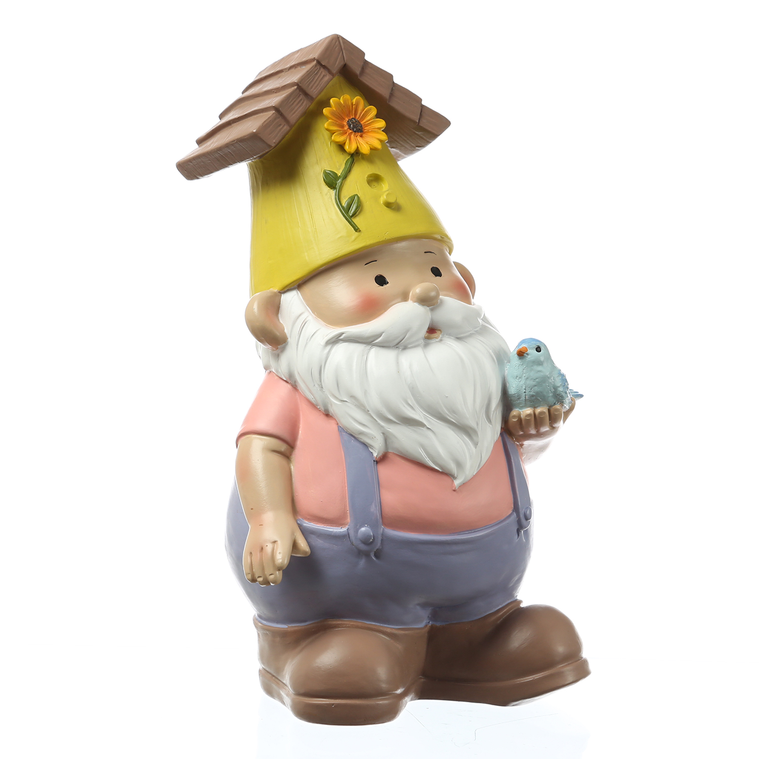 Gartenzwerg mit Vogelhaus-Mütze - Zwerg mit Vögelchen - Gartenfigur aus Polyresin - H: 24,5cm